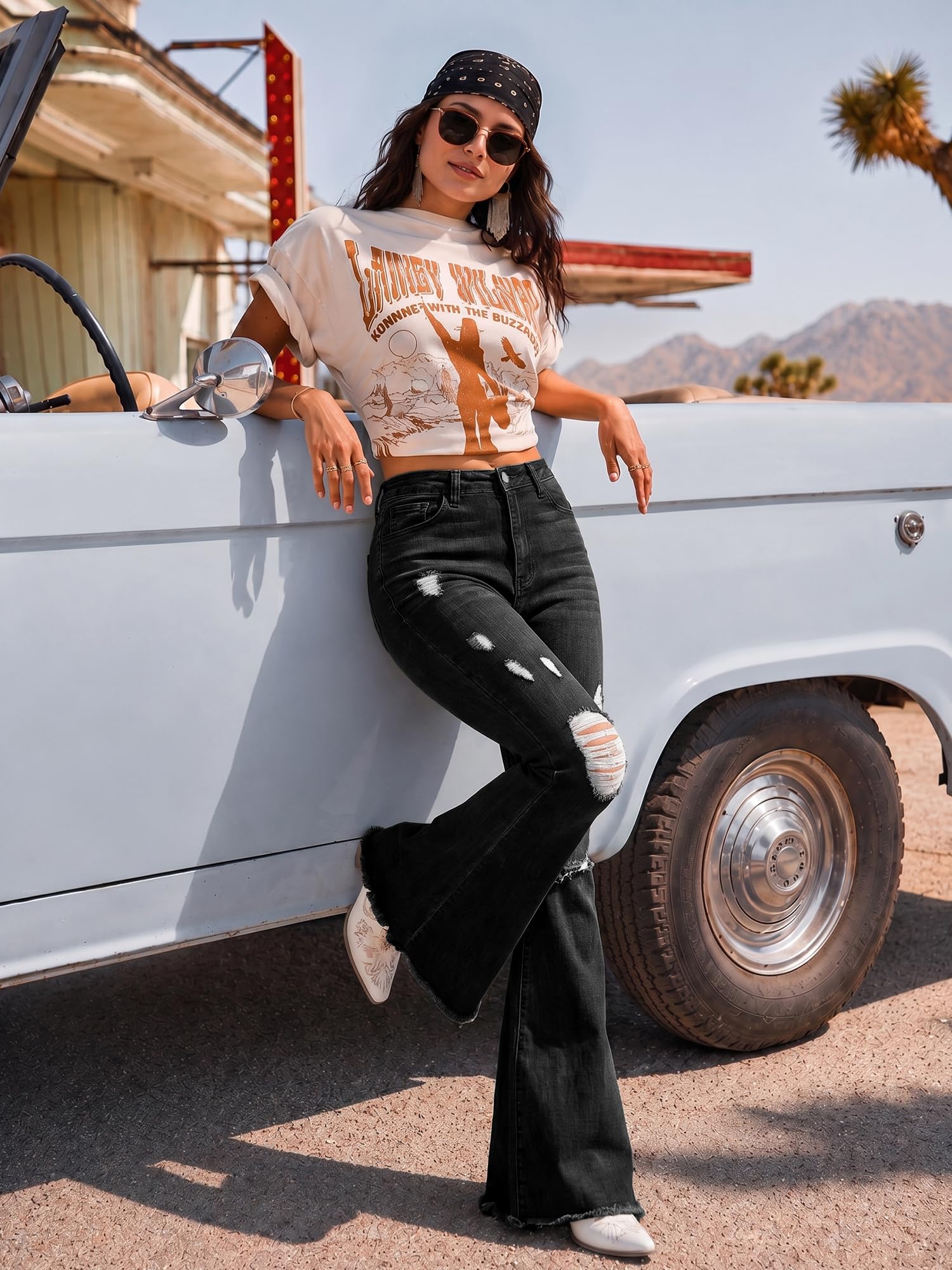 PEIHOT Vintage Bell Bottoms Flare Jeans for Women 90s High Waist Ripped Distressed Wide Leg High Rise Denim Pants