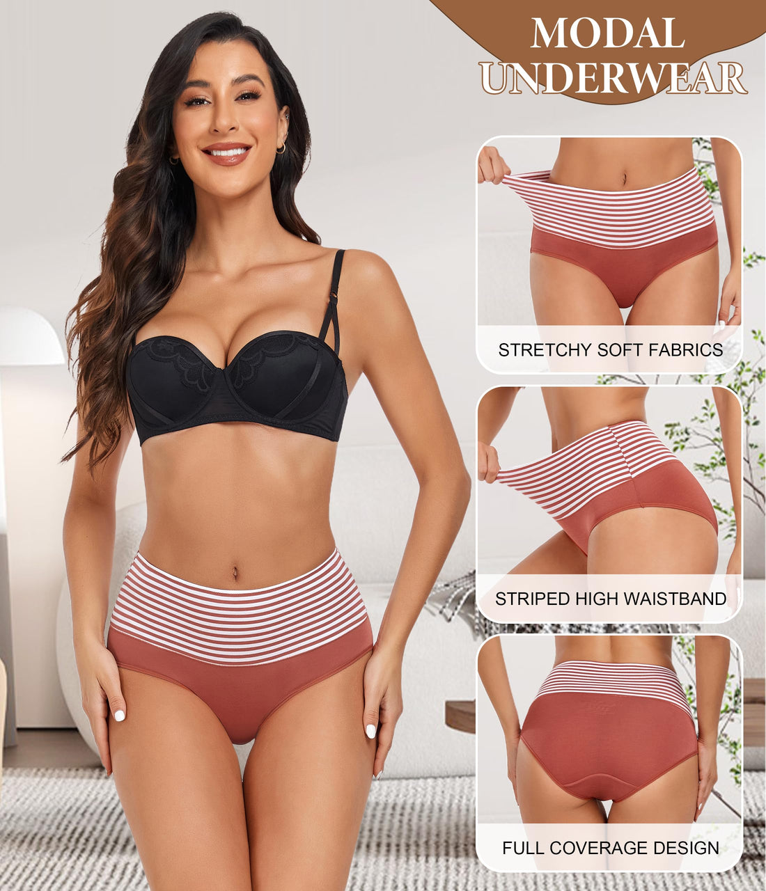 ANLIQI Women's Cotton Modal Ployamide Bikini Panties, Soft Moisture Wicking Hipster Briefs Undies for Ladies Multi-Pack