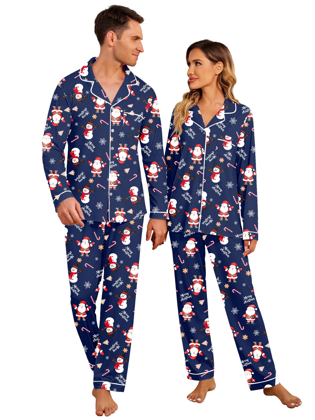 Ekouaer Christmas Family Matching Pajamas Long Sleeve Button Down Pj Set