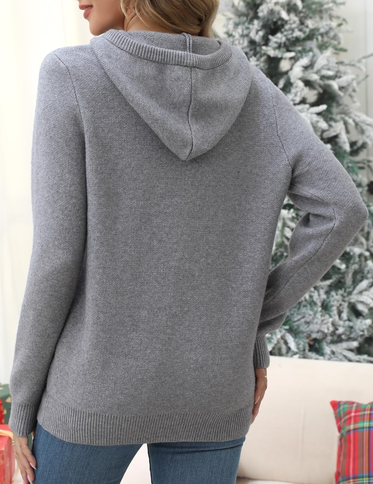 CiCiBird Women's Fall Hoodies Sweater V Neck Waffle Knit Top with Pocket | Loose Fit, V Neck Button, Adjustable Drawstring, Long Sleeve, Kangaroo Pocket, Weekend Errands, Daily Wear, Work Casual