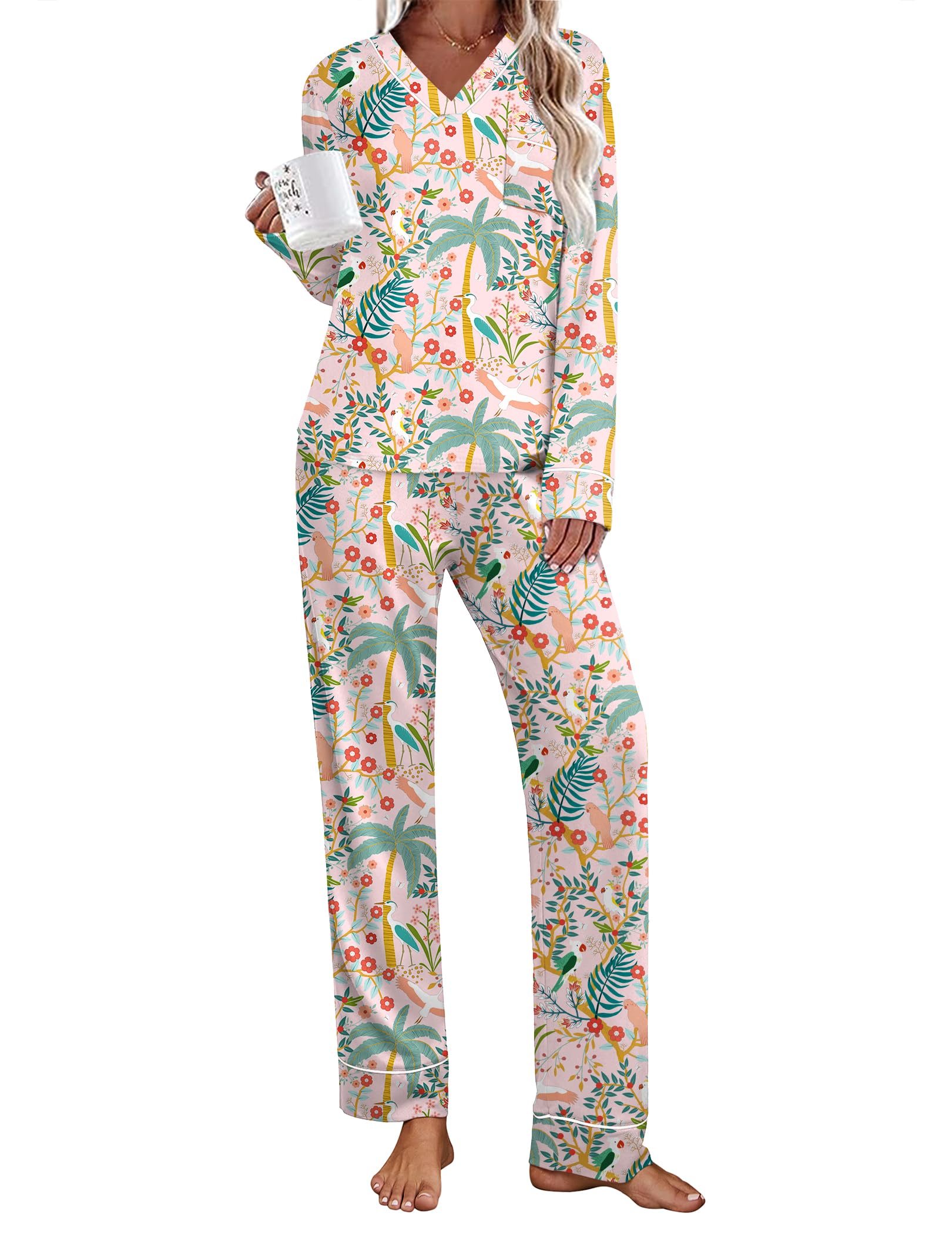 Ekouaer Womens Pajamas Sets 2 Piece PJs Long Sleeve Sleepwear Loungewear