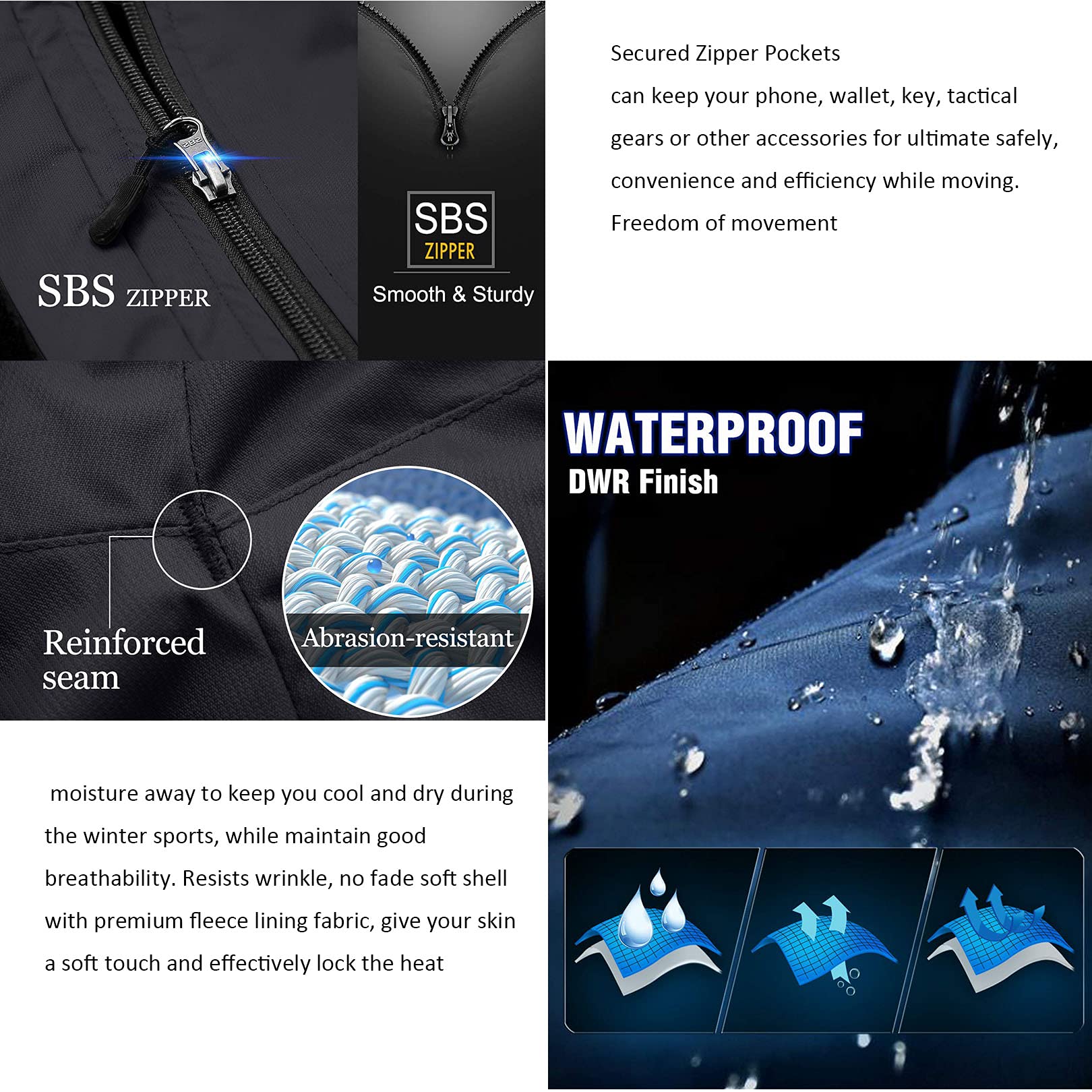 Toomett Men's hiking Snow Pants Skiing Winter Insulated Fleece lined Outdoor Water Repellent camping,walking,fishing