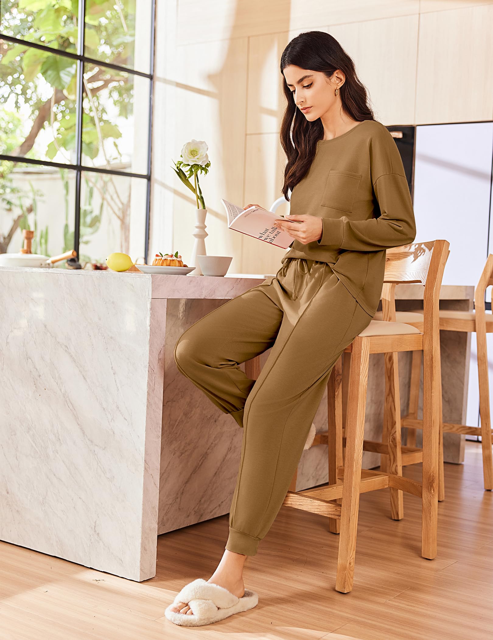 Ekouaer Lounge Sets for Women 2 Piece Jogger Pants Pajamas