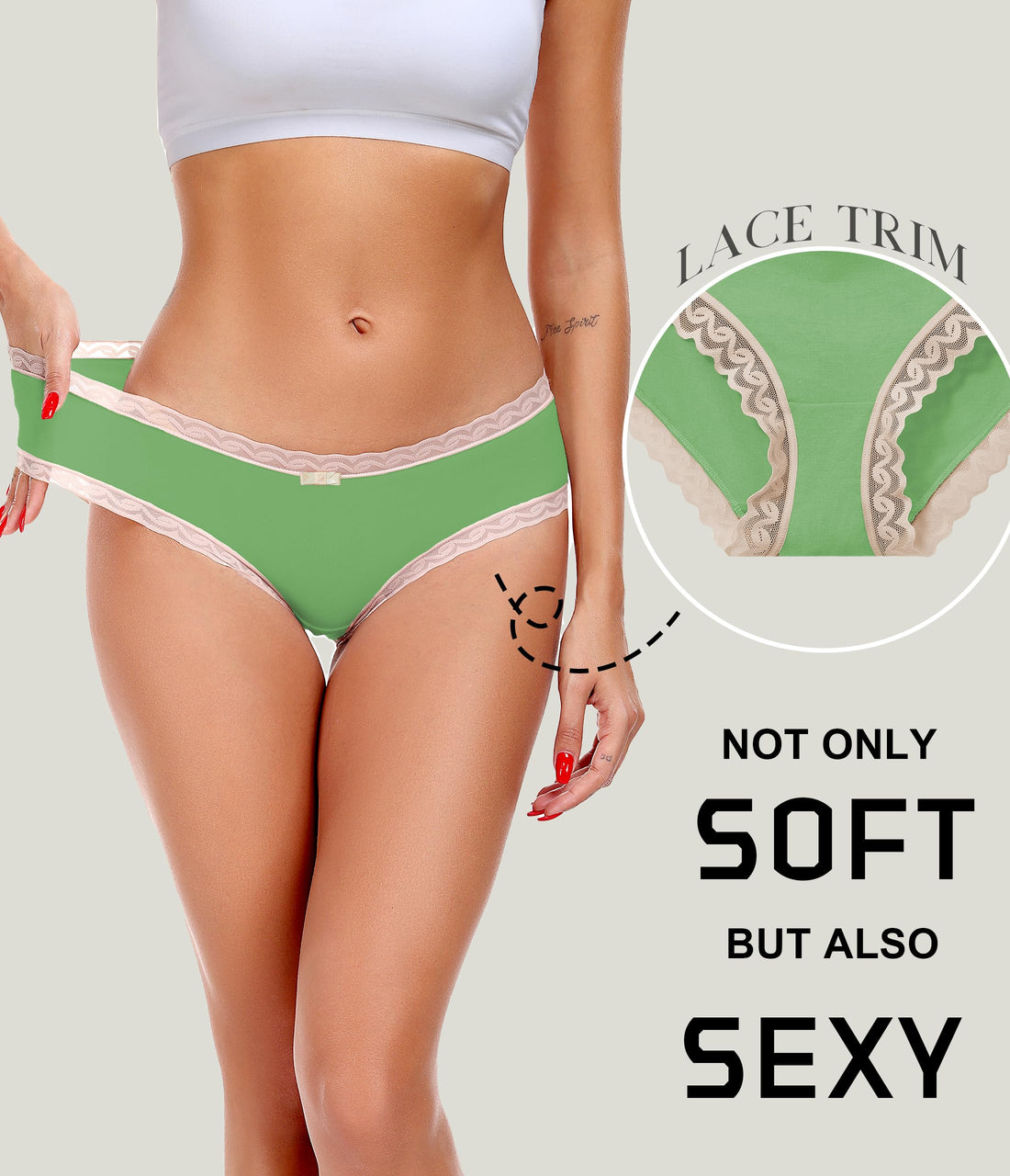ANLIQI Womens Underwear Lace Trim Hipster Panties Pack Soft Moisture Wicking Cotton Bikini Briefs Cool Undies Underpants