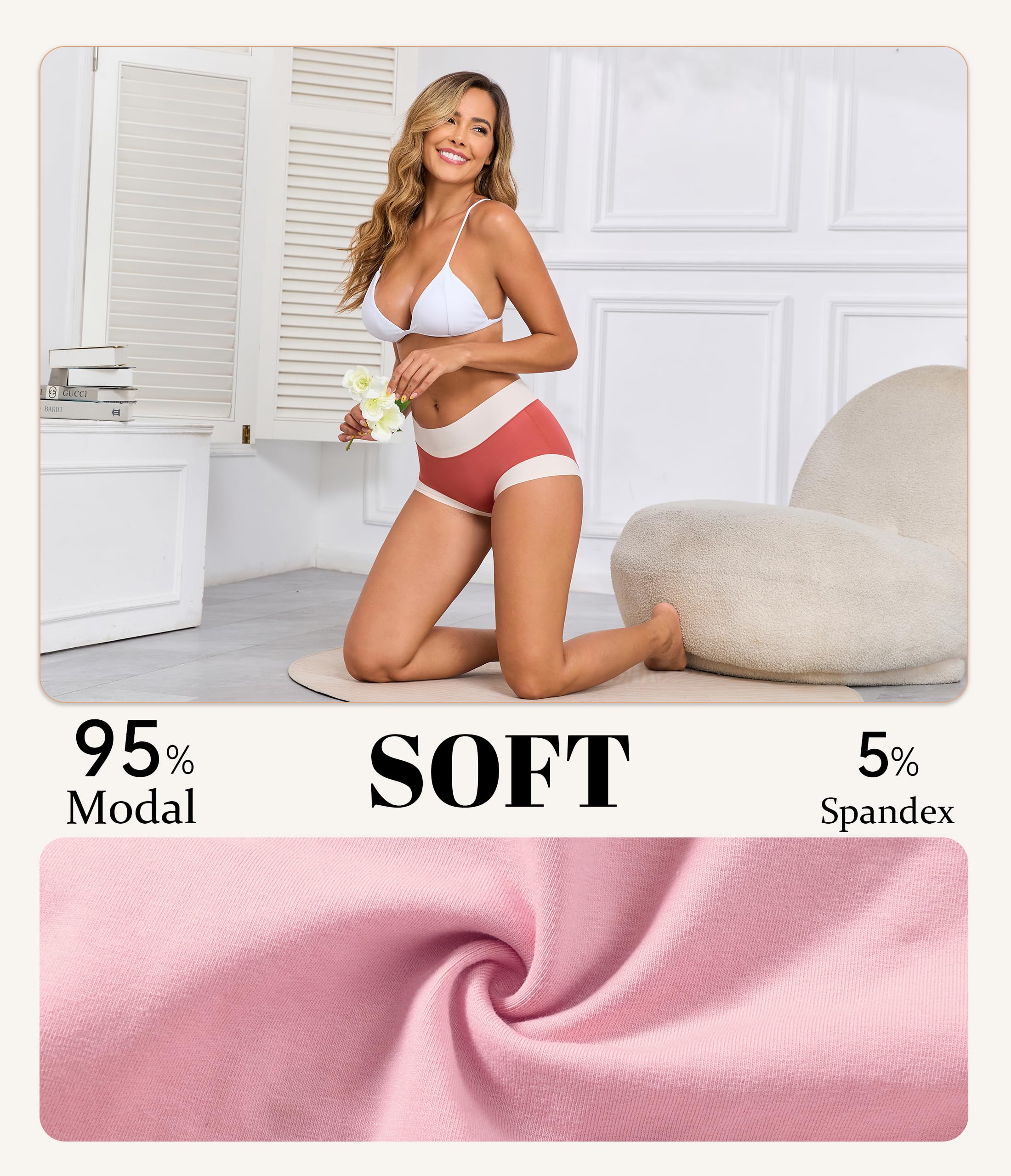 ANLIQI Women's Modal High Waisted Briefs,Soft Breathable Full Coverage Underwear Pack Moisture Wicking Ladies Panties