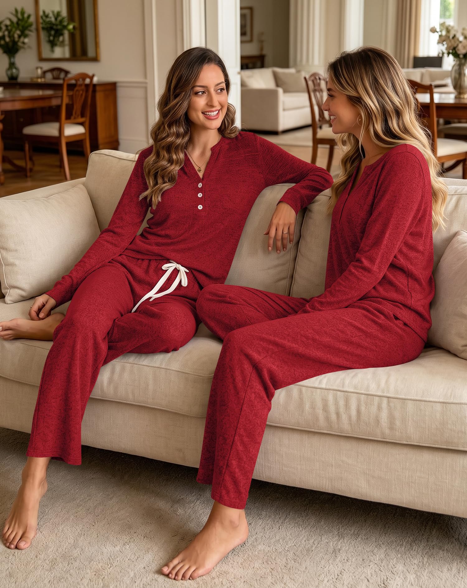 Womens Pajamas Set Long Sleeve Soft Loungewear 2 Pieces Fall&Winter