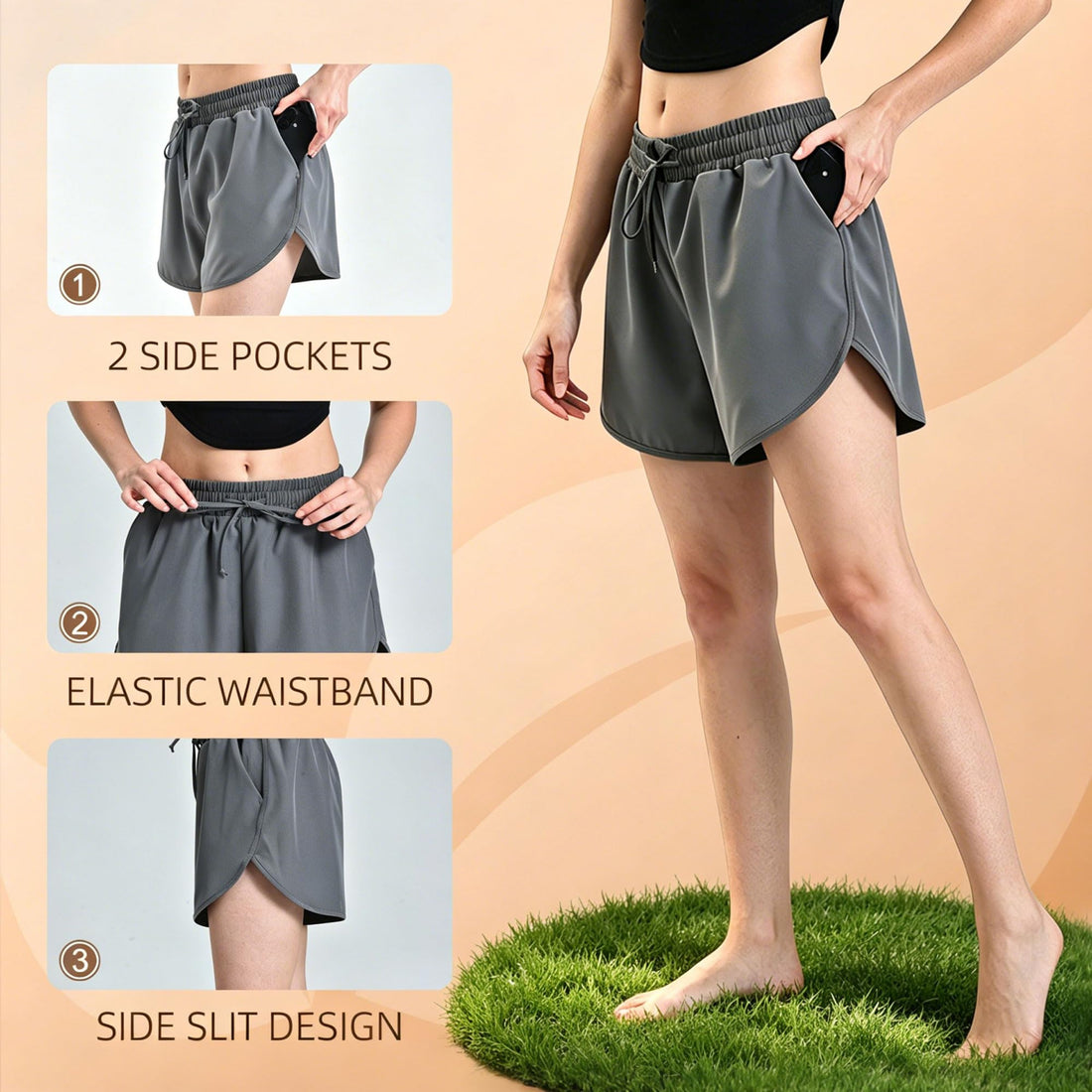 Leafigure 2Pack Running Shorts for Women- Athletic High Waisted Quick Dry Shorts with Pockets for Gym Workout