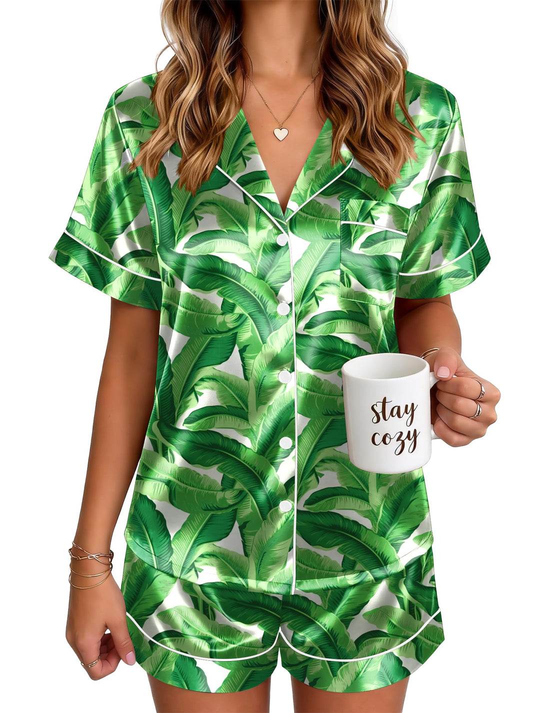 Ekouaer Satin Pajamas for Women Silk Pjs Short Set 2 Piece Lounge Sets