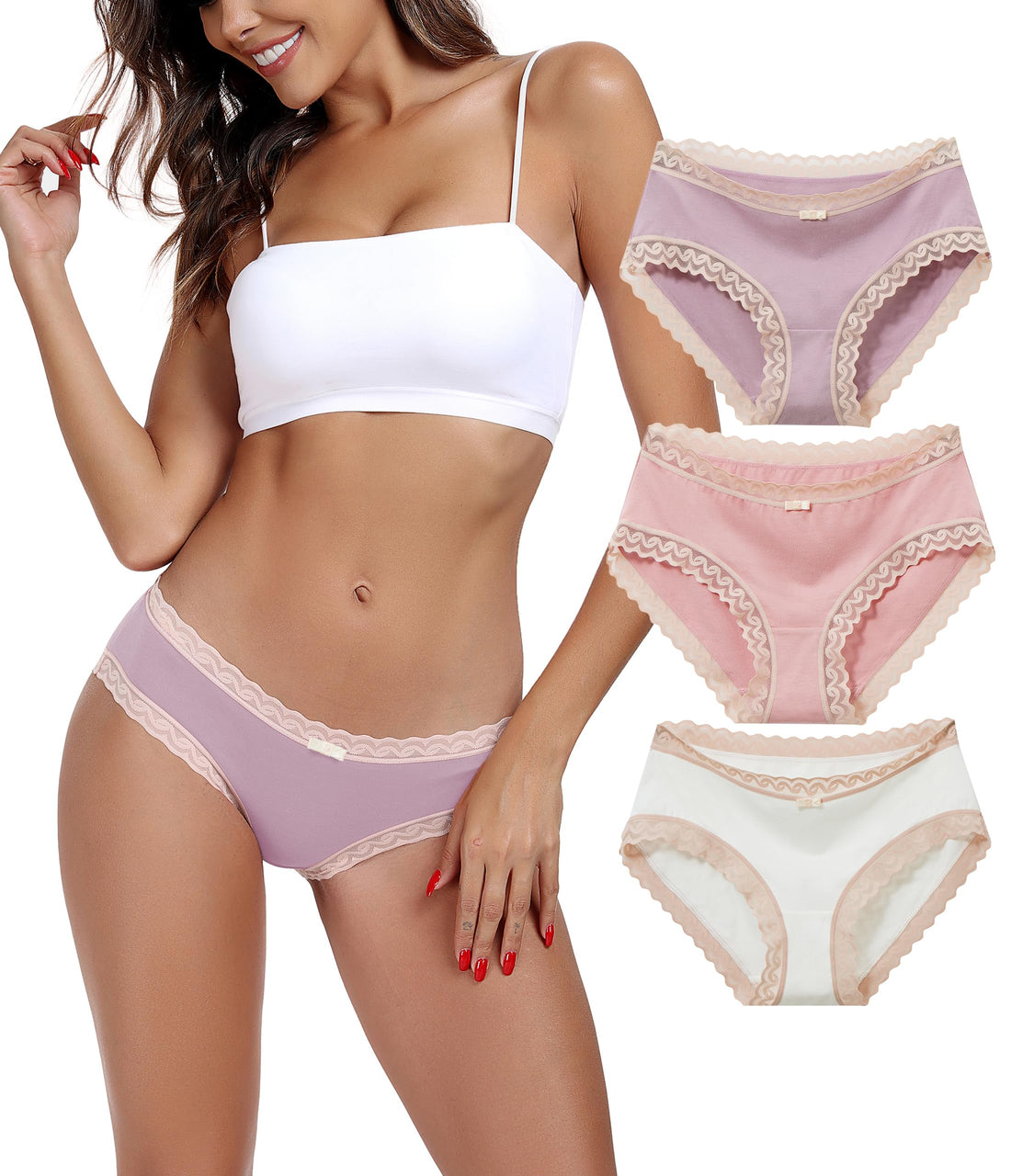 ANLIQI Womens Underwear Lace Trim Hipster Panties Pack Soft Moisture Wicking Cotton Bikini Briefs Cool Undies Underpants