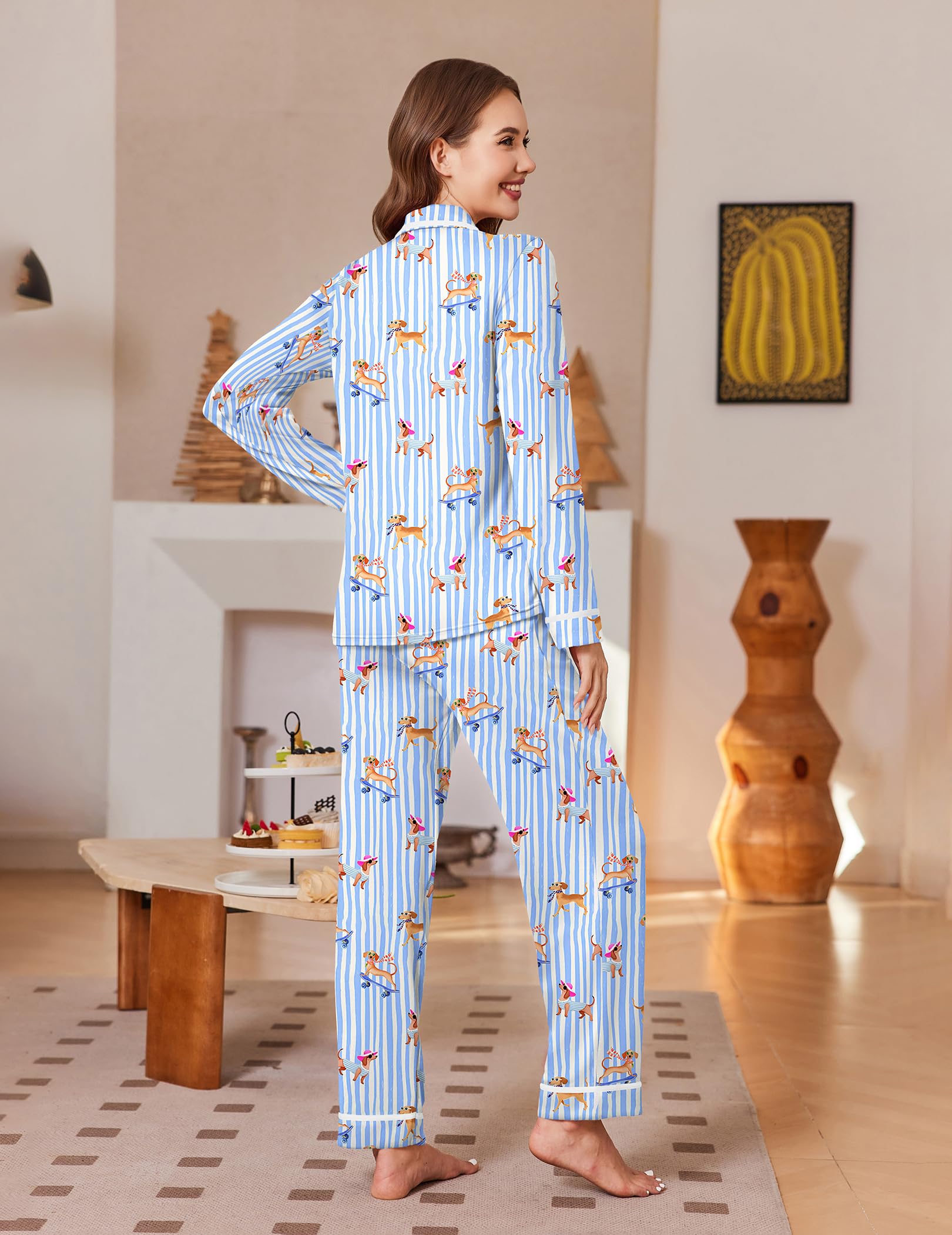 Ekouaer Womens Pajama Sets Long Sleeve Button Down Lounge Sets with Pockets