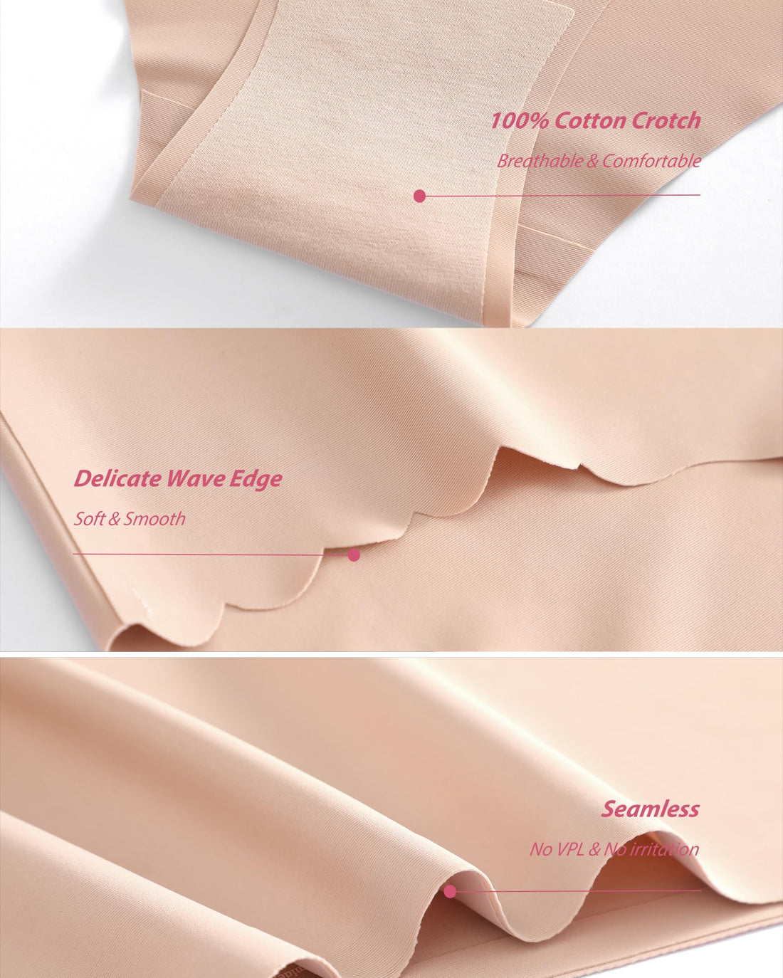 Sth Big High Waisted Seamless Underwear for Women No Show Panties Cheeky Scalloped Edge Bikini Breathable Briefs 6 Pack