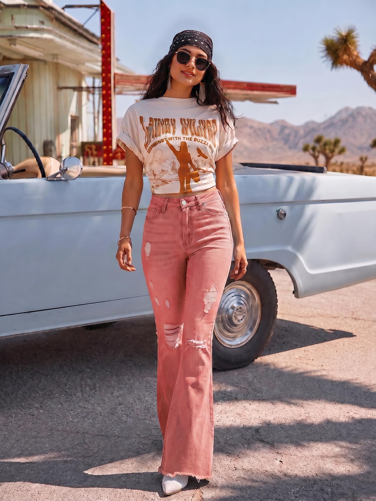 PEIHOT Vintage Bell Bottoms Flare Jeans for Women 90s High Waist Ripped Distressed Wide Leg High Rise Denim Pants