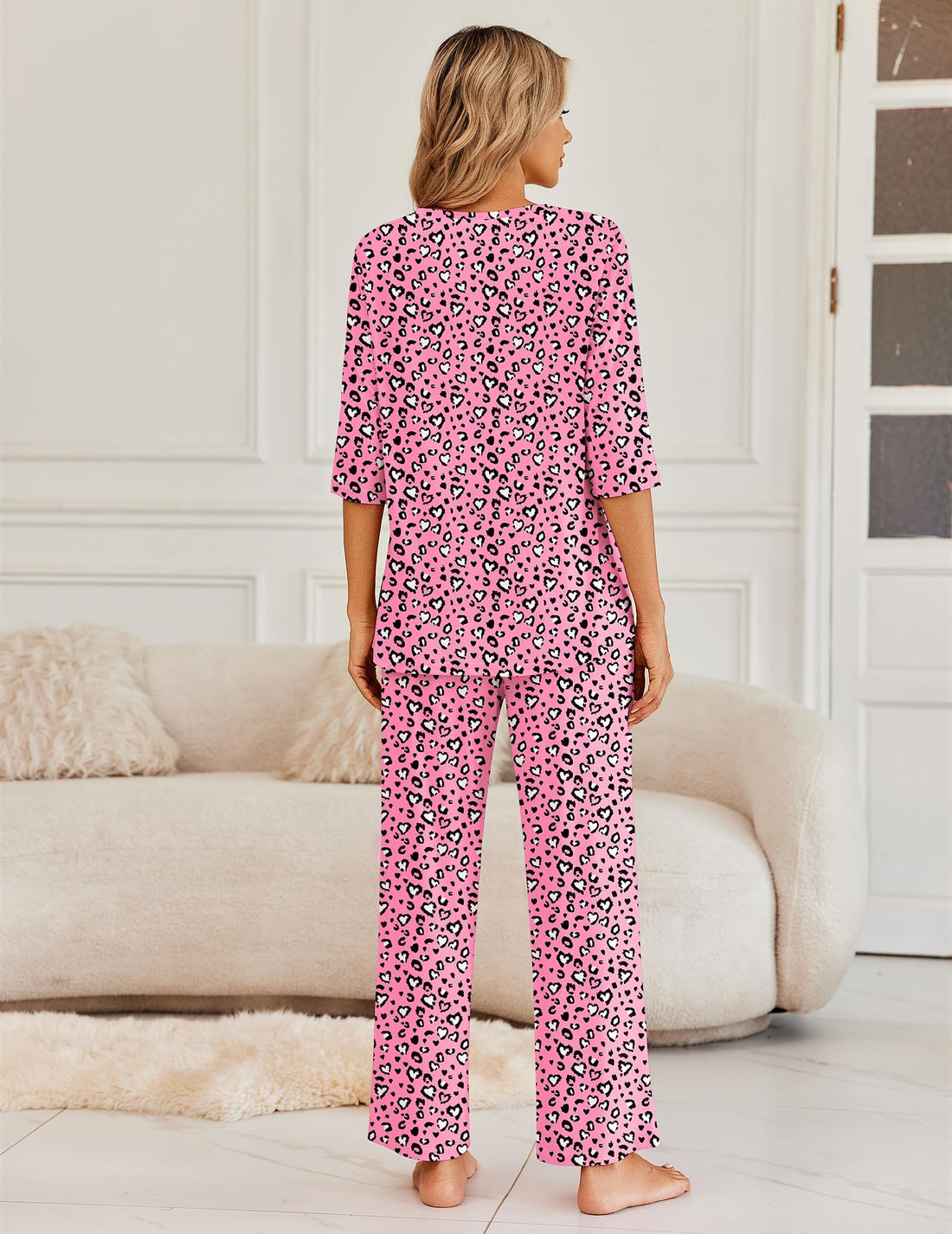 Ekouaer Womens Pajamas Set 2 Piece 3/4 Sleeve Tops Long Pants Pj Set