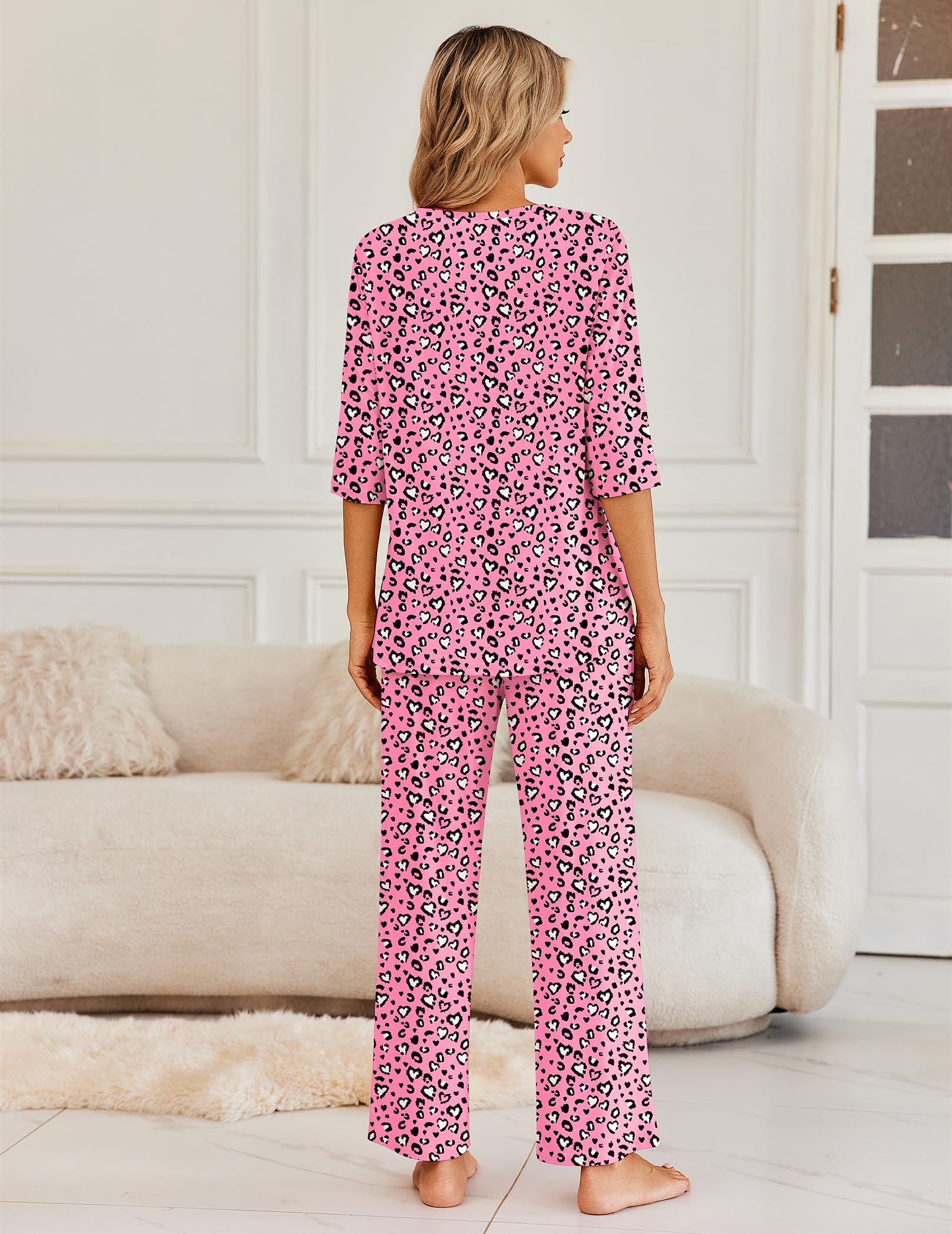 Ekouaer Womens Pajamas Set 2 Piece 3/4 Sleeve Tops Long Pants Pj Set