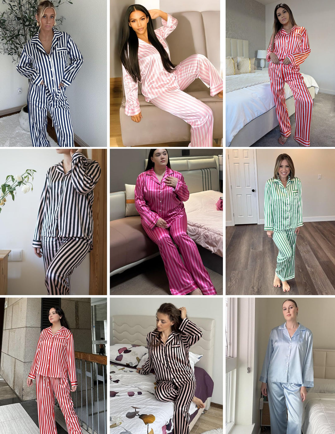 Ekouaer Womens Silk Satin Pajama Sets 2 Piece Pjs Set Stripe Sleepwear