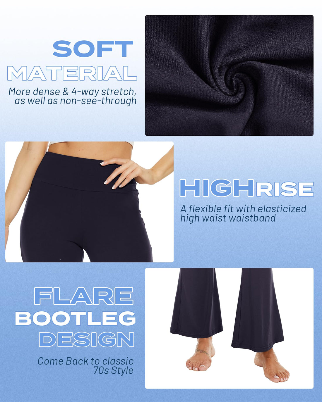 Sundwudu Black Flare Yoga Pants for Women - Soft High Waist Bootcut Leggings Tall & Long Bootleg Pants for Women