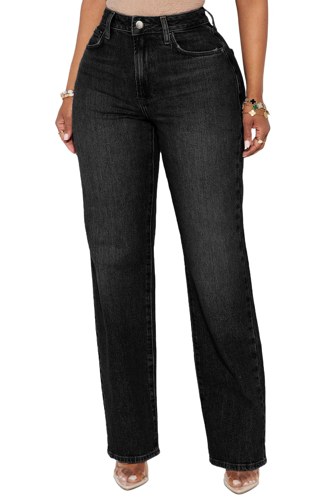 BessCops Straight Leg Jeans for Women High Waisted Wide Leg Stretchy Loose Denim Pants