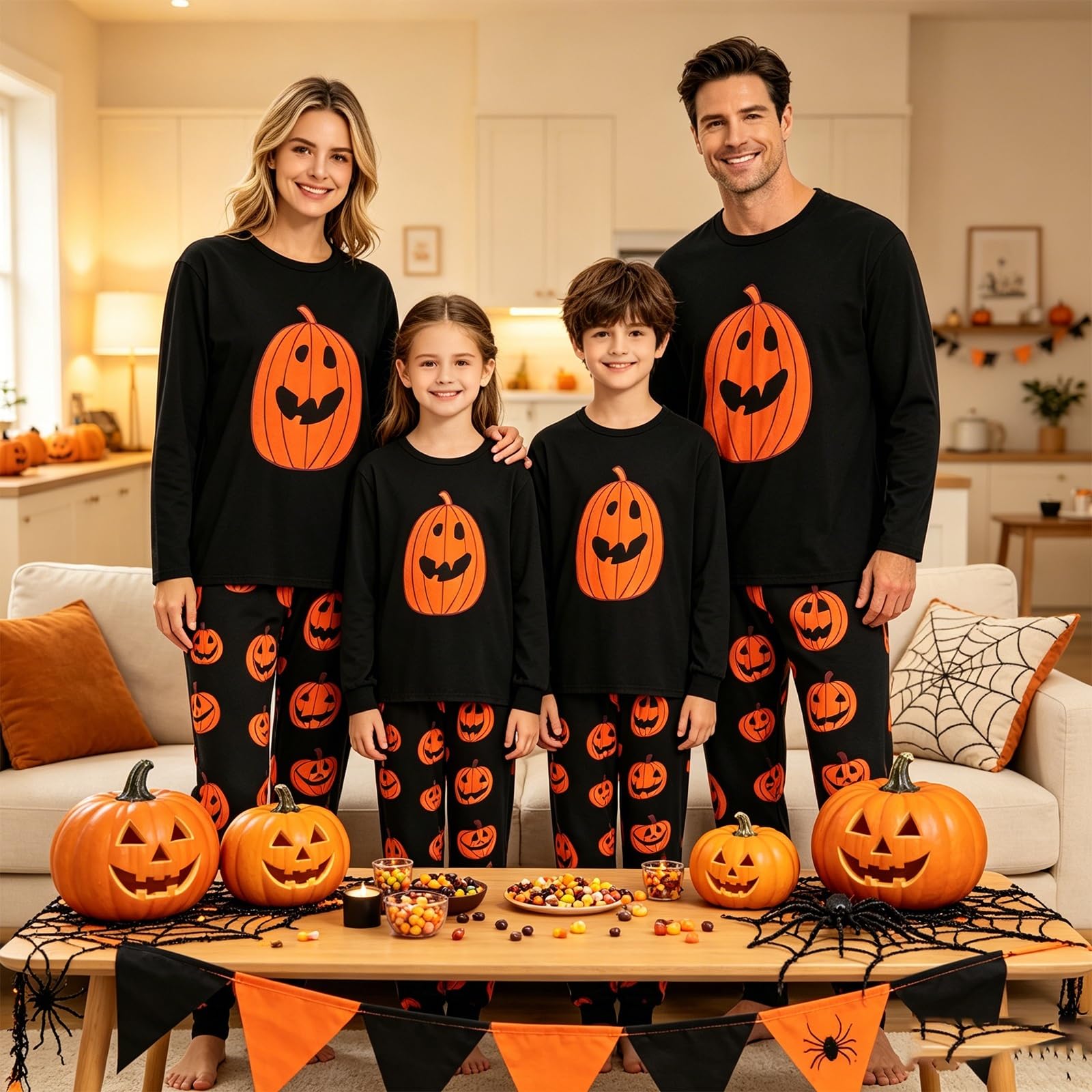 Matching Family Halloween Pajamas Set - Cute Pumpkin Print 2-Piece PJS for Adults & Kids | Holiday Family Pajamas