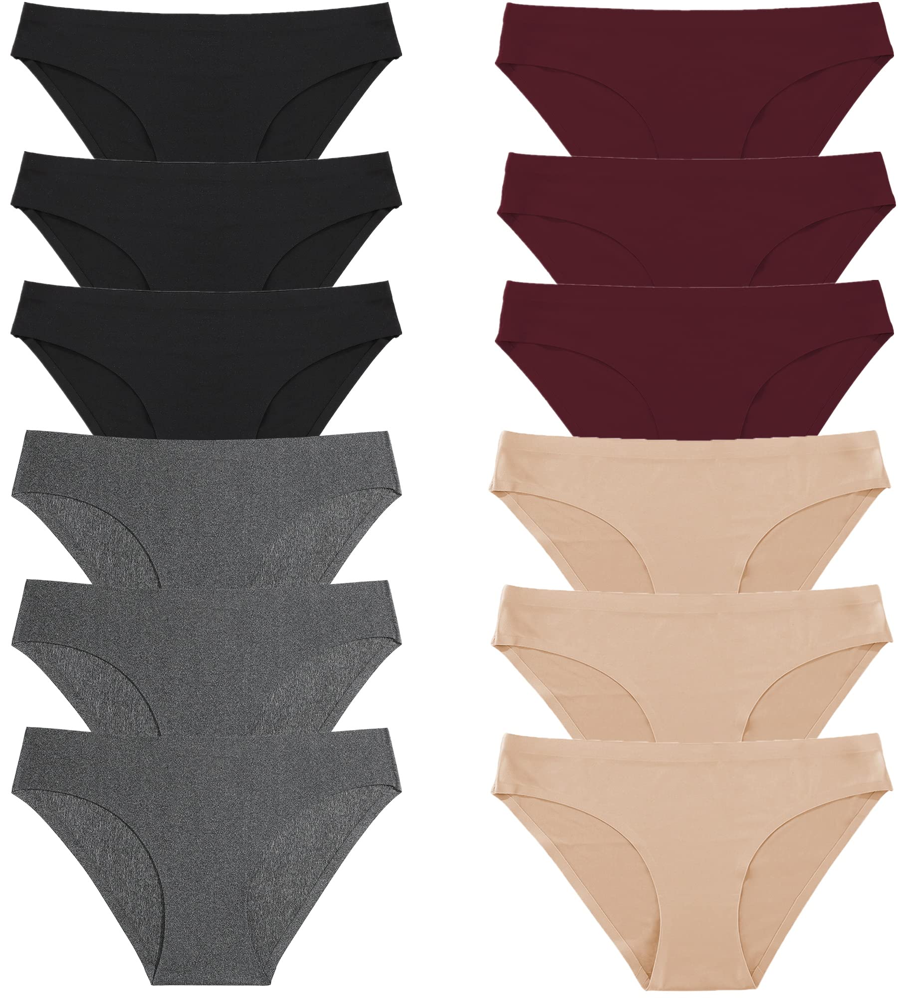 FINETOO 12Pack Womens Seamless Underwear No Show Cheeky Panties Invisibles Briefs Soft Stretch Bikini Hipster XS-XL