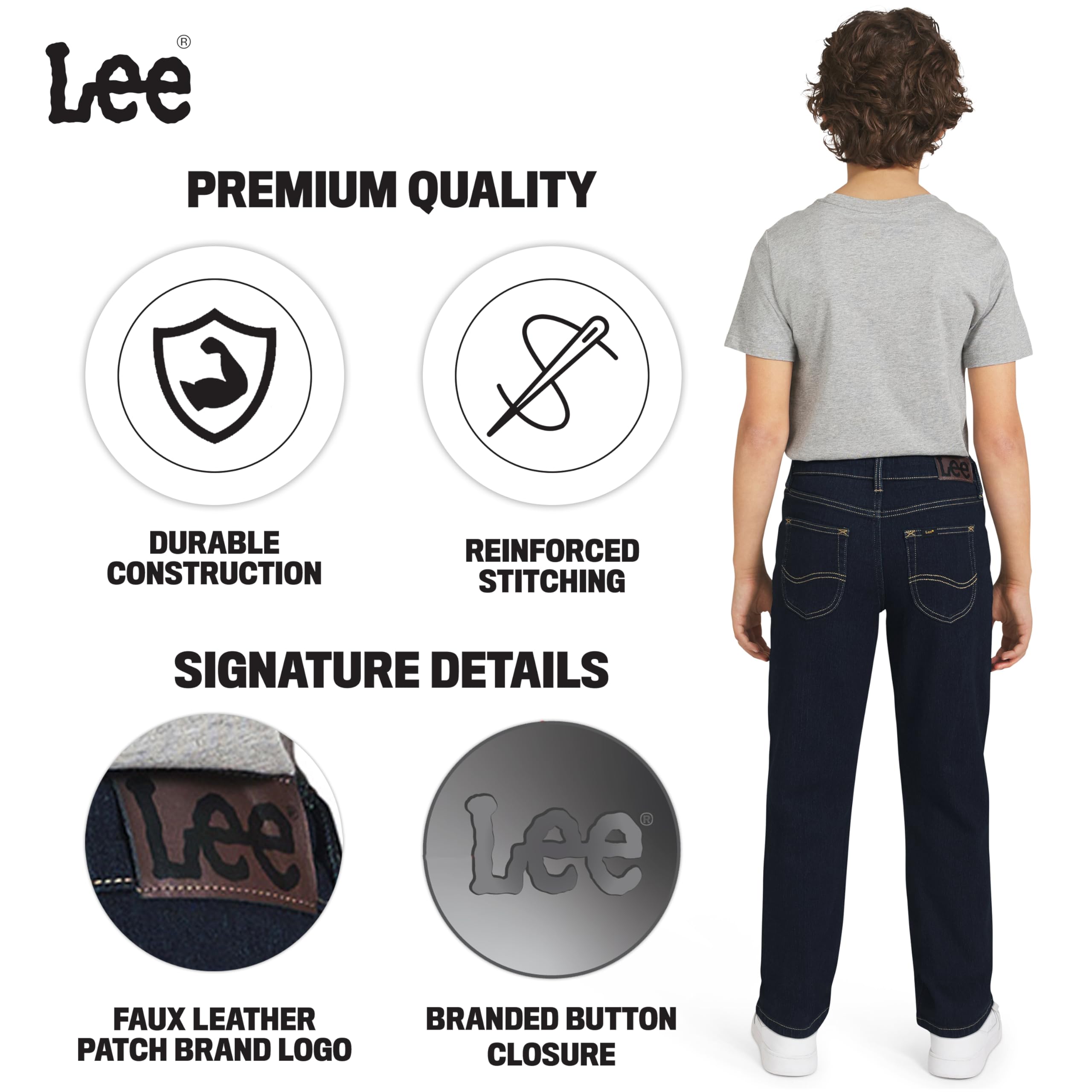Lee Boys' 5 Pocket Loose Fit Stretch Waist Denim Jeans