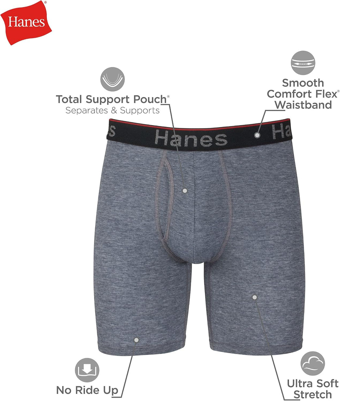 Hanes Men's Total Support Pouch Men's Boxer Brief Underwear, Anti-chafing, Moisture-wicking Odor Control, 3-pack