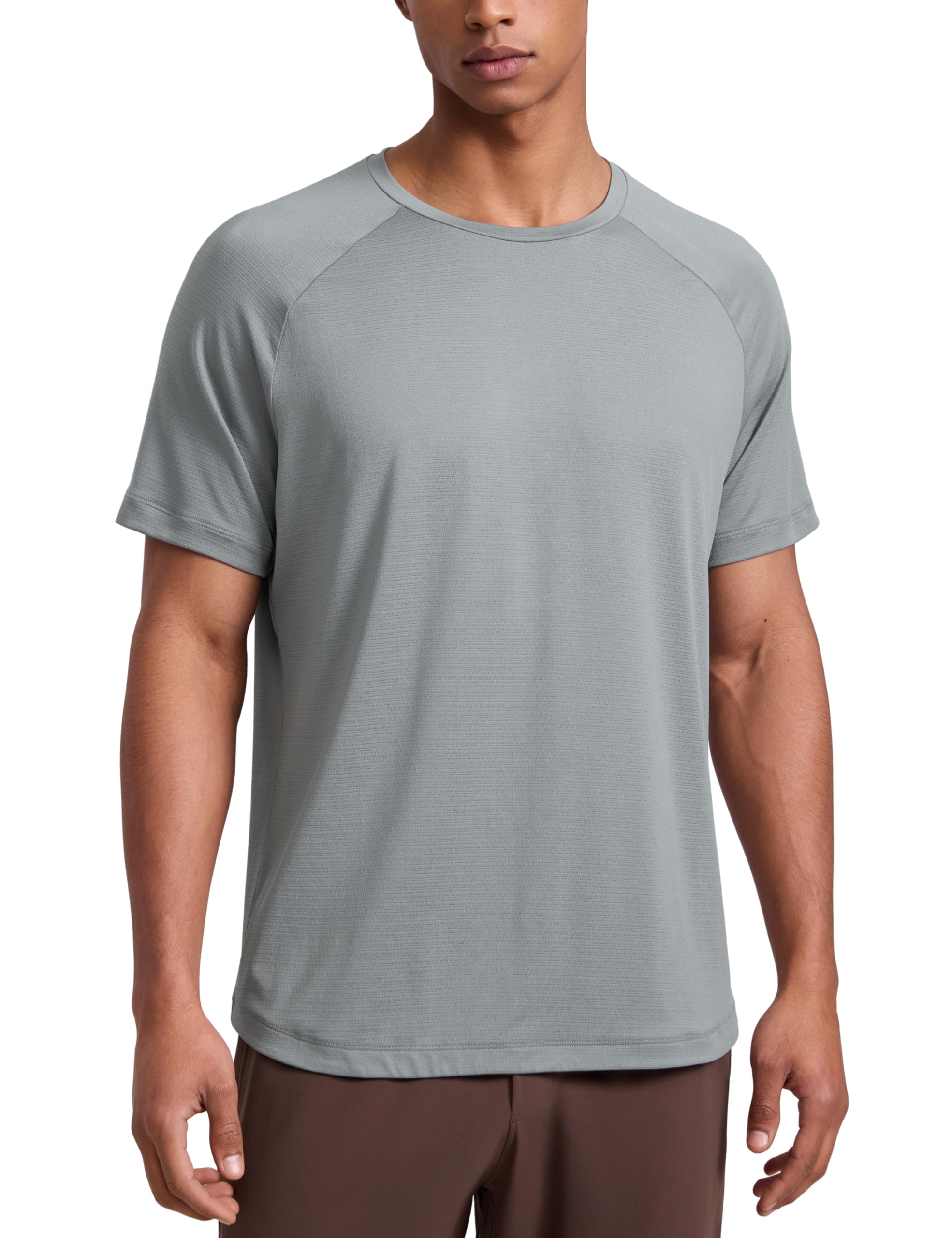 CRZ YOGA Breathable Texture Crewneck T-Shirts | Workout, Quick Dry, Lightweight, Classic Fit, Round Scallop Back, Short Sleeve Shirts for Men