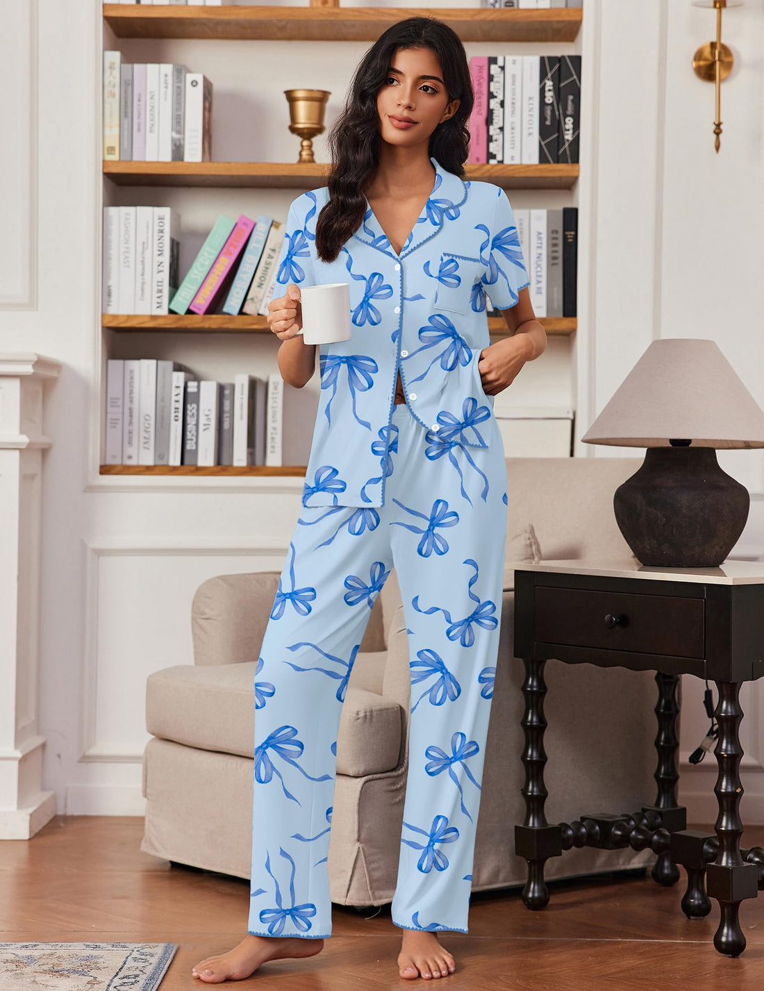 Ekouaer Pajamas for Women Set Button Up Soft Pjs Short Sleeve Lounge Sets