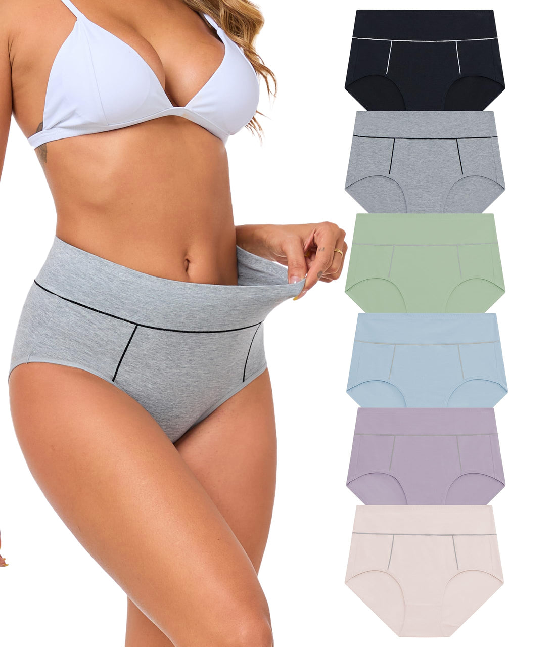 ANLIQI Women's Cotton Underwear High Waist Tummy Control Briefs Full Coverage Multipack Breathable Stretch Ladies Panties