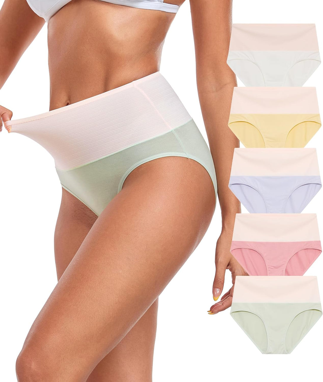 ANLIQI Women's Modal Underwear High Waisted Full Coverage Briefs Soft Stretch Breathable Ladies Hipster Panties Multipack
