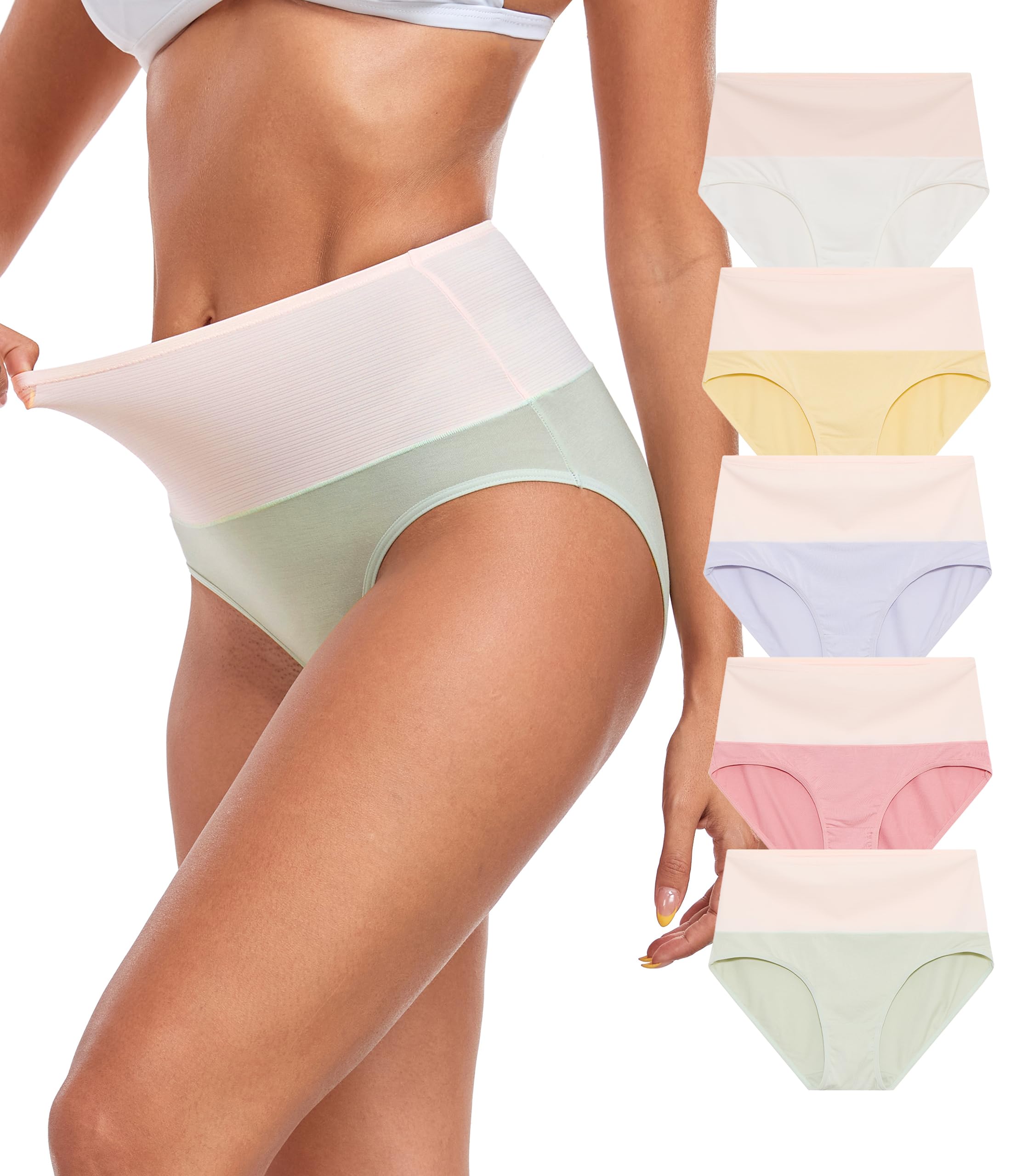 ANLIQI Women's Modal Underwear High Waisted Full Coverage Briefs Soft Stretch Breathable Ladies Hipster Panties Multipack