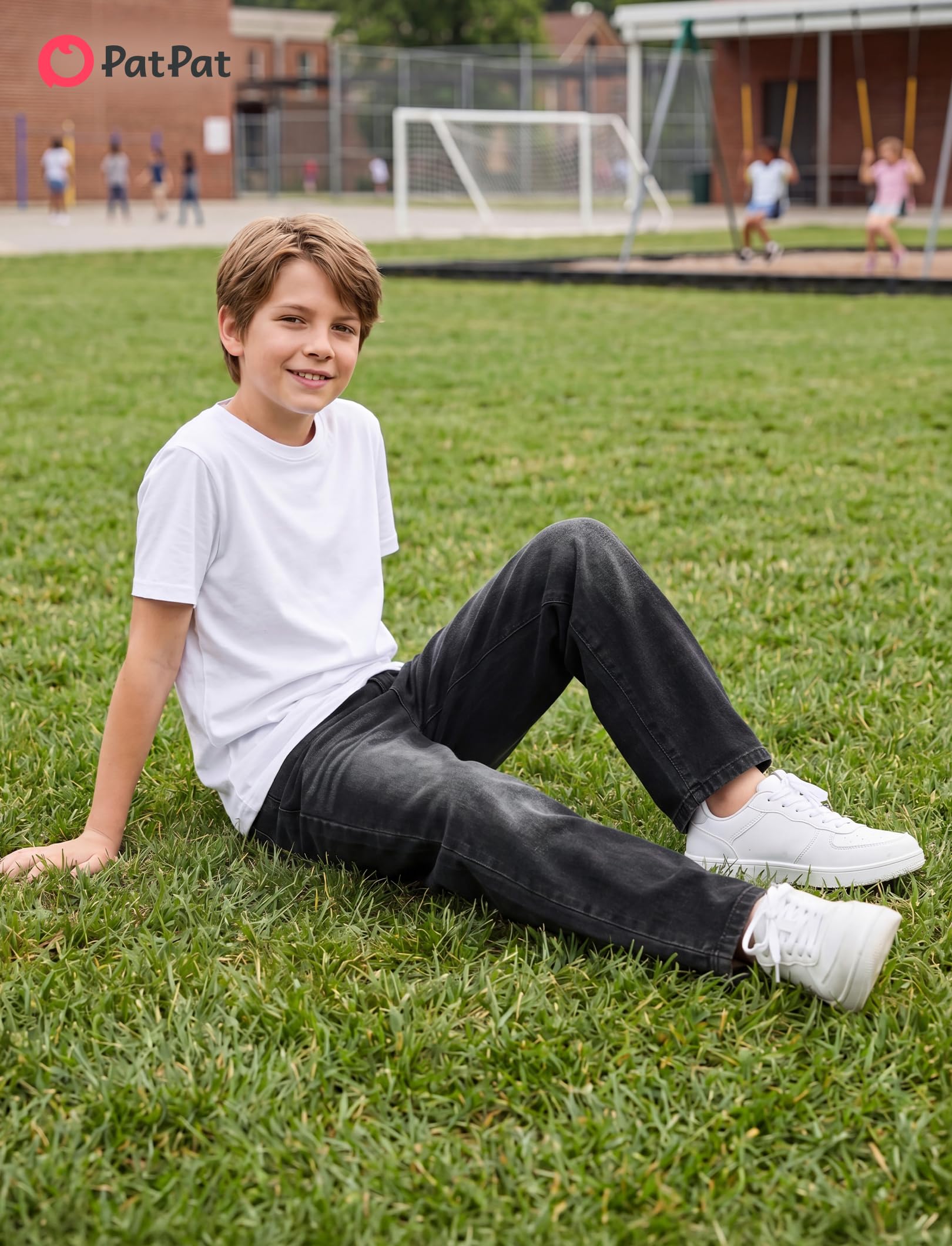 PATPAT Boys Baggy Jeans, Classic Straight Leg Jeans for Boys, 5-14 | Comfort & Breathable Boys' Jeans, Elastic Baggy Pants for Growing Child, School Attire, Outdoor, Gift Giving