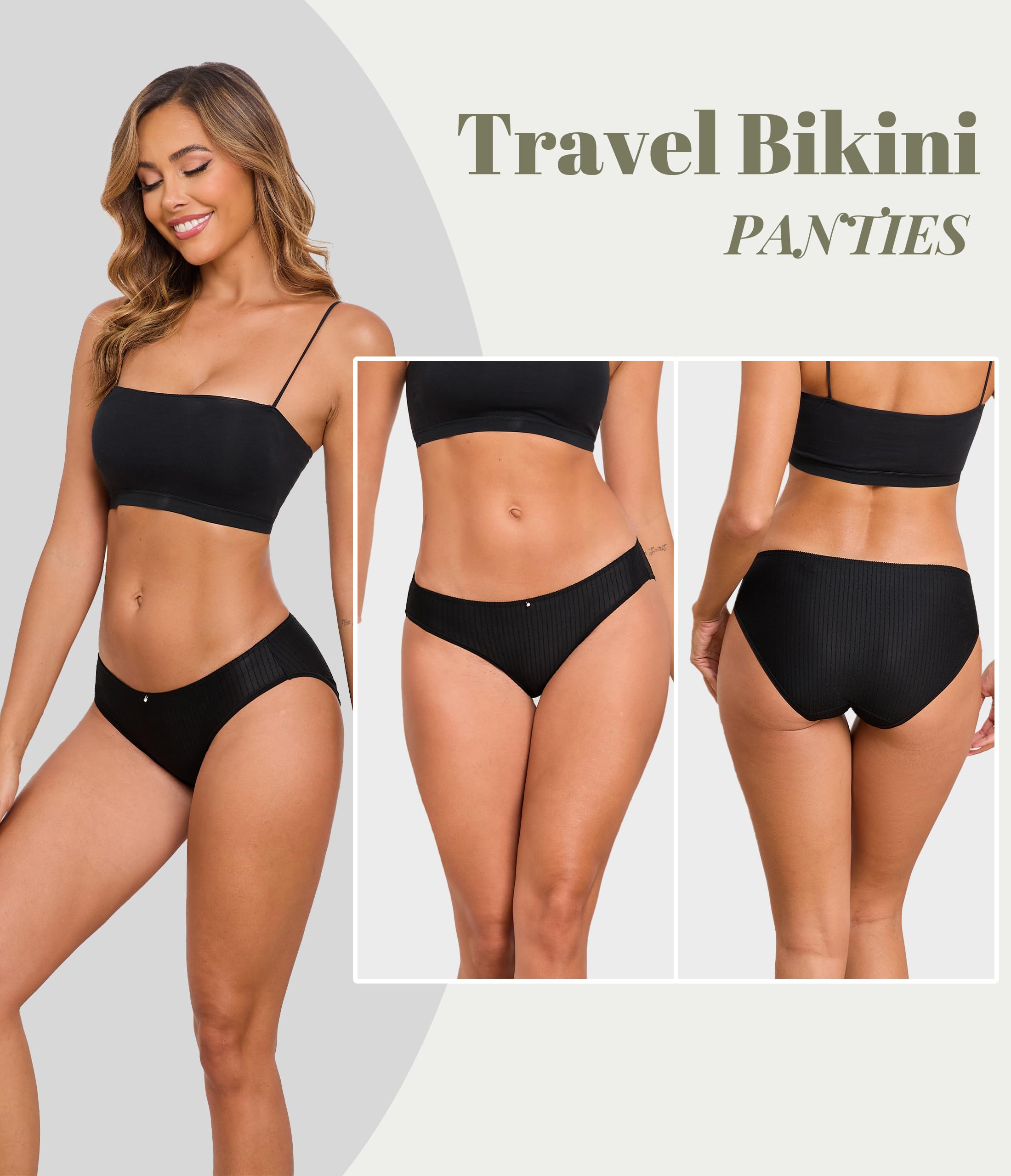 ANLIQI Womens Bikini Underwear Quick Dry Travel Panties Packs Ployamide Hipster Low Rise Soft Fast Wash Comfy Lady Undies
