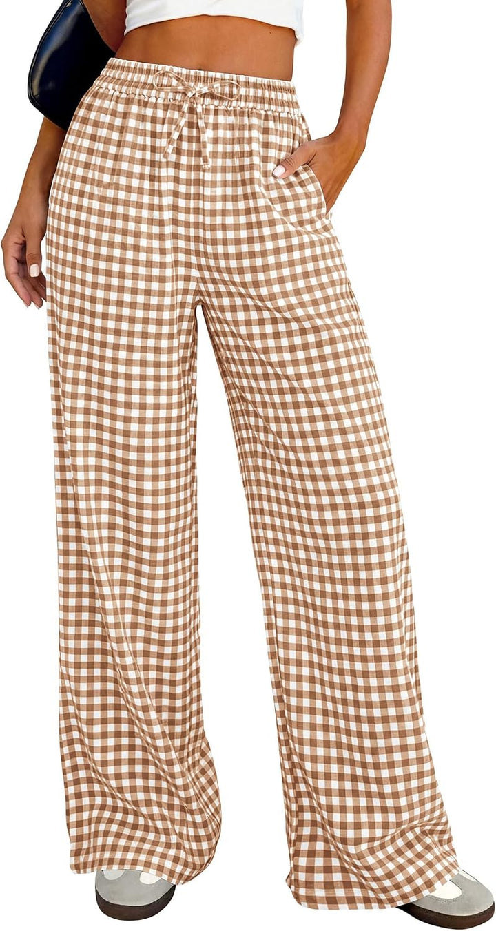 PRETTYGARDEN Gingham Pants Women Cotton Pajama Bottoms