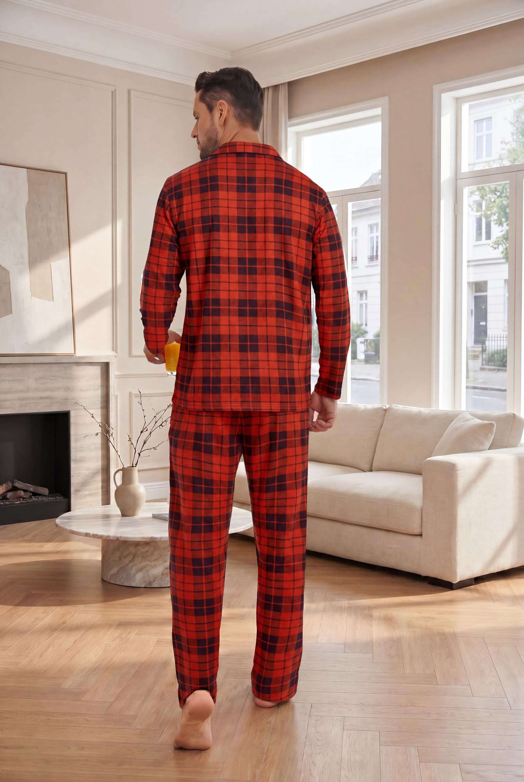 Ekouaer Mens Pajamas Set Long Sleeve Button Down Pjs Long Pants with Pocket