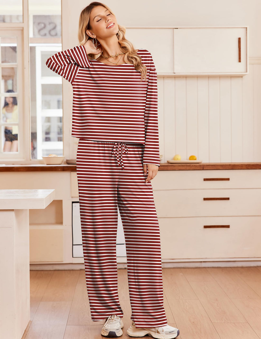Ekouaer Womens Pajama Sets Off Shoulder Lounge Set 2 Piece Long Sleeve PJs