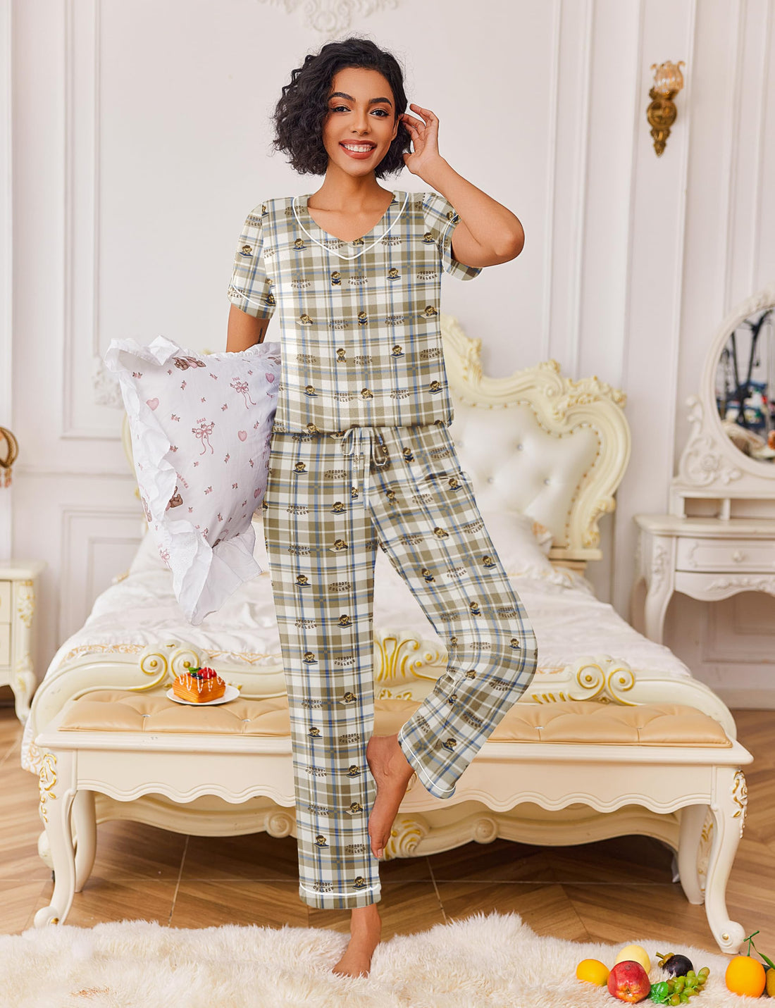 Ekouaer Pajamas for Women Set 2 Piece Lounge Set Soft Pajama Sets Short Sleeve and Pants Pj Sets Loose Sleepwear with Pockets