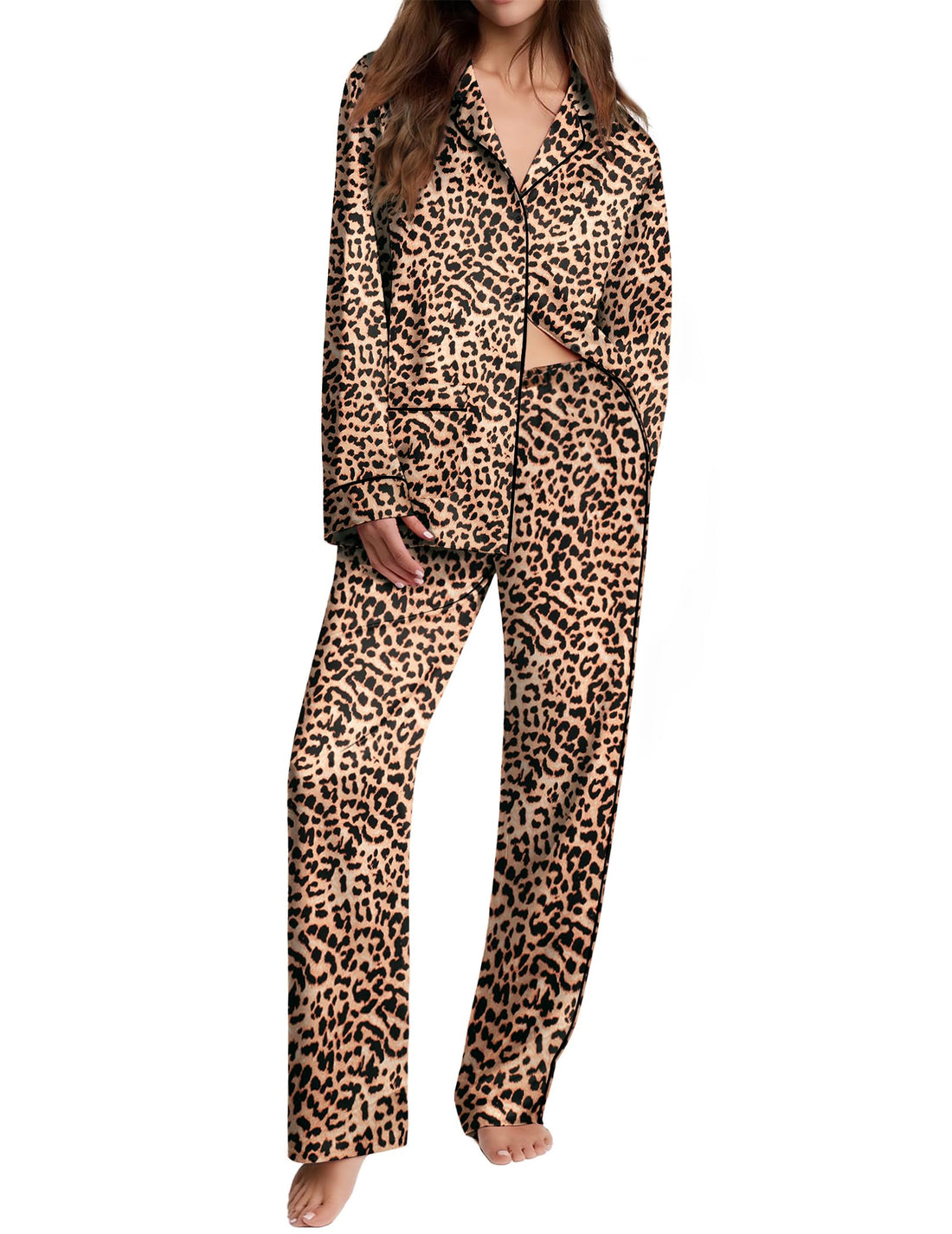 Ekouaer Womens Pajama Sets Satin Silk Pjs Long Sleeve Button Down Sleepwear