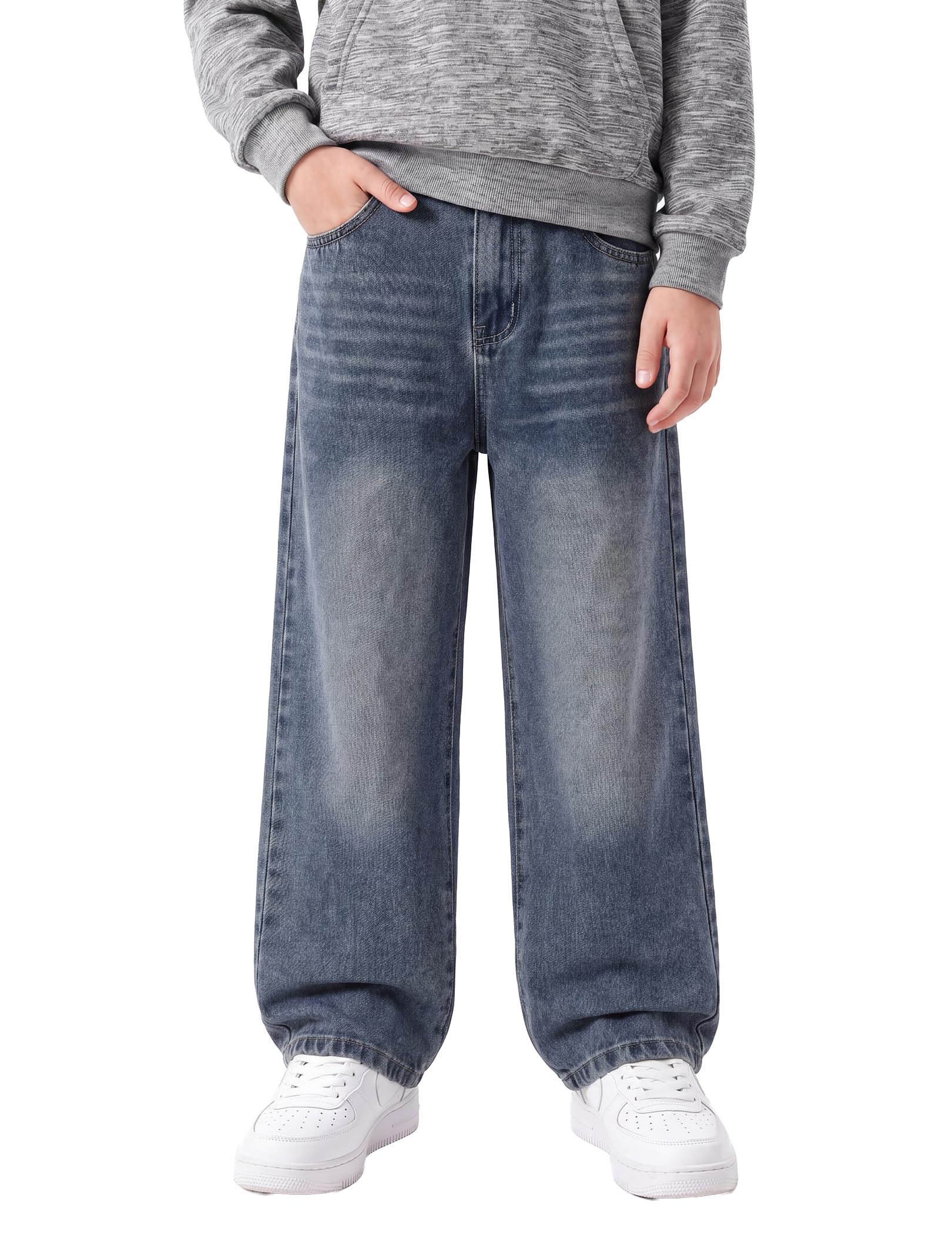 PATPAT Boys Baggy Jeans, Classic Straight Leg Jeans for Boys, 5-14 | Comfort & Breathable Boys' Jeans, Elastic Baggy Pants for Growing Child, School Attire, Outdoor, Gift Giving