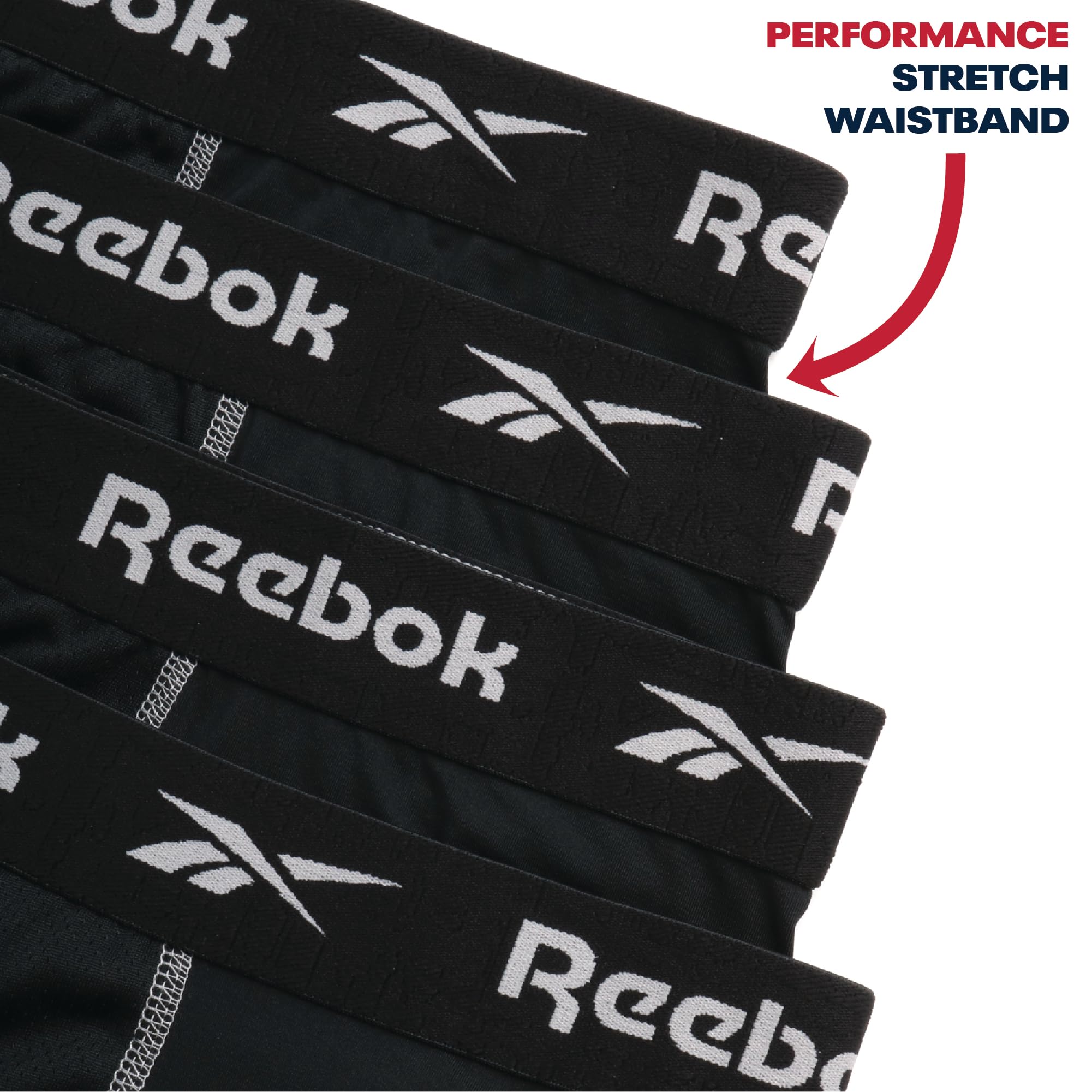 Reebok Mens Boxer Briefs - 4 Pack Underwear with Contour Pouch, 6'' Inseam | Athletic Stretch Performance Moisture-Wicking Fabric, No Fly Pouch, Tag-Free Waistband