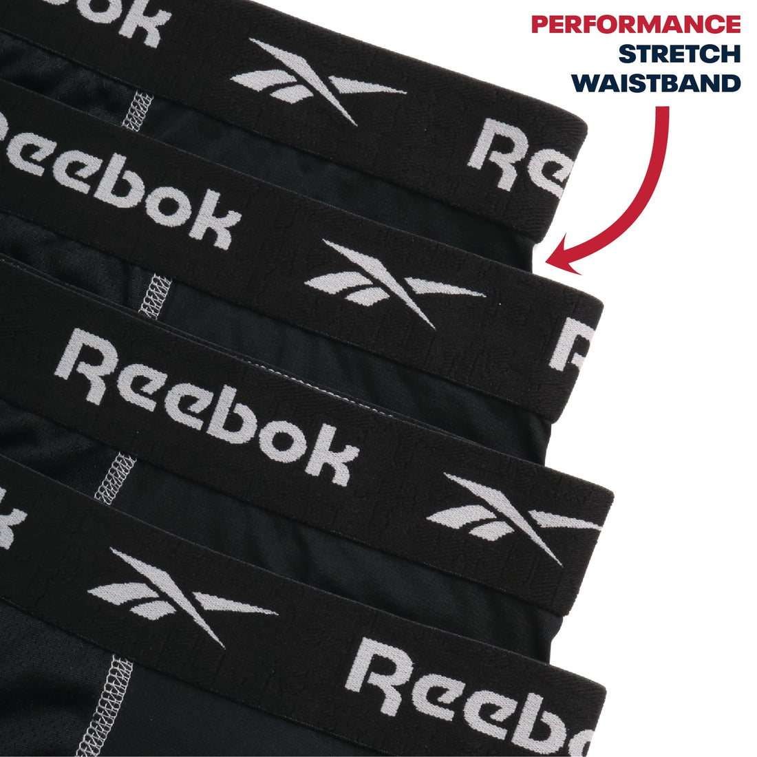 Reebok Mens Boxer Briefs - 4 Pack Underwear with Contour Pouch, 6'' Inseam | Athletic Stretch Performance Moisture-Wicking Fabric, No Fly Pouch, Tag-Free Waistband
