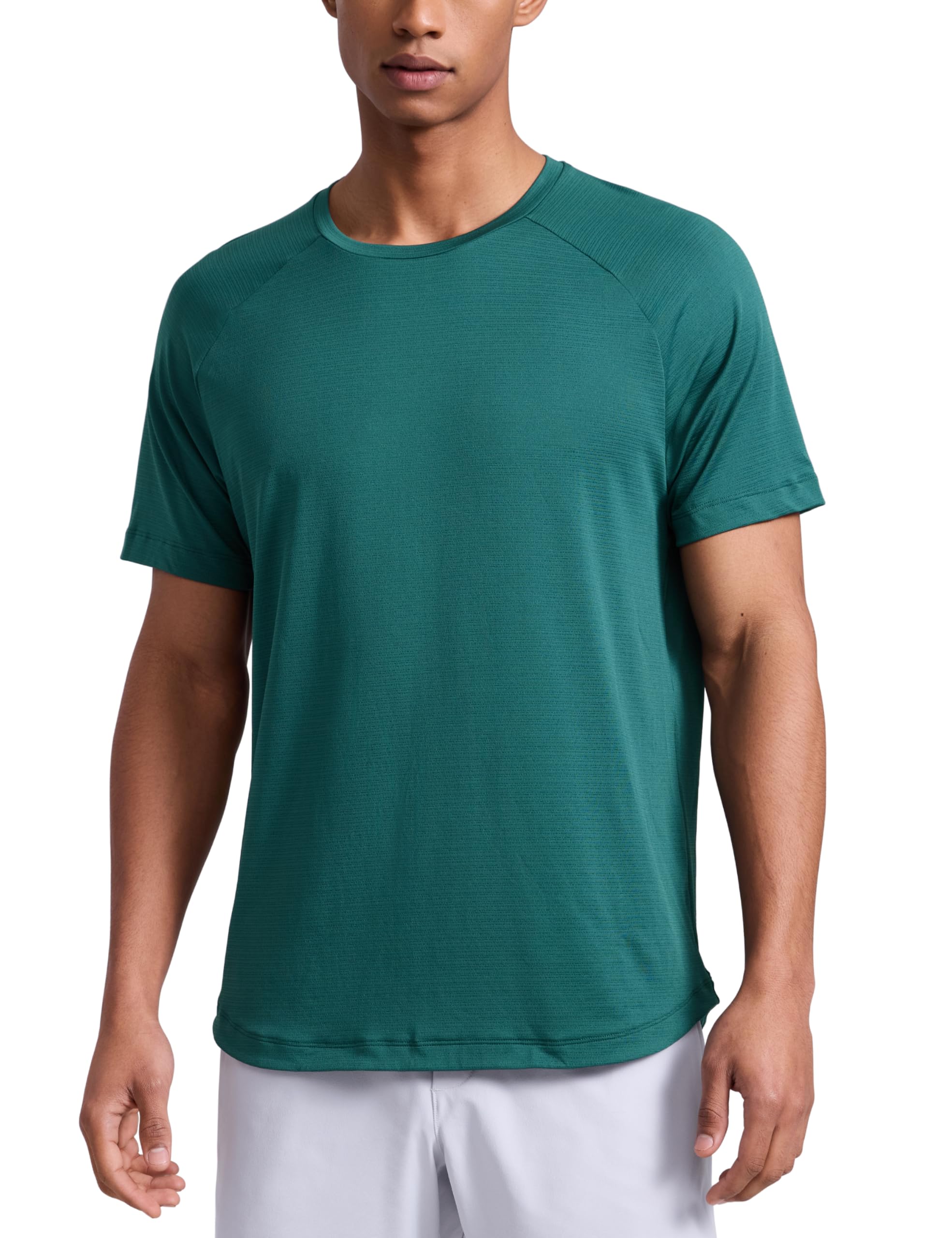 CRZ YOGA Breathable Texture Crewneck T-Shirts | Workout, Quick Dry, Lightweight, Classic Fit, Round Scallop Back, Short Sleeve Shirts for Men
