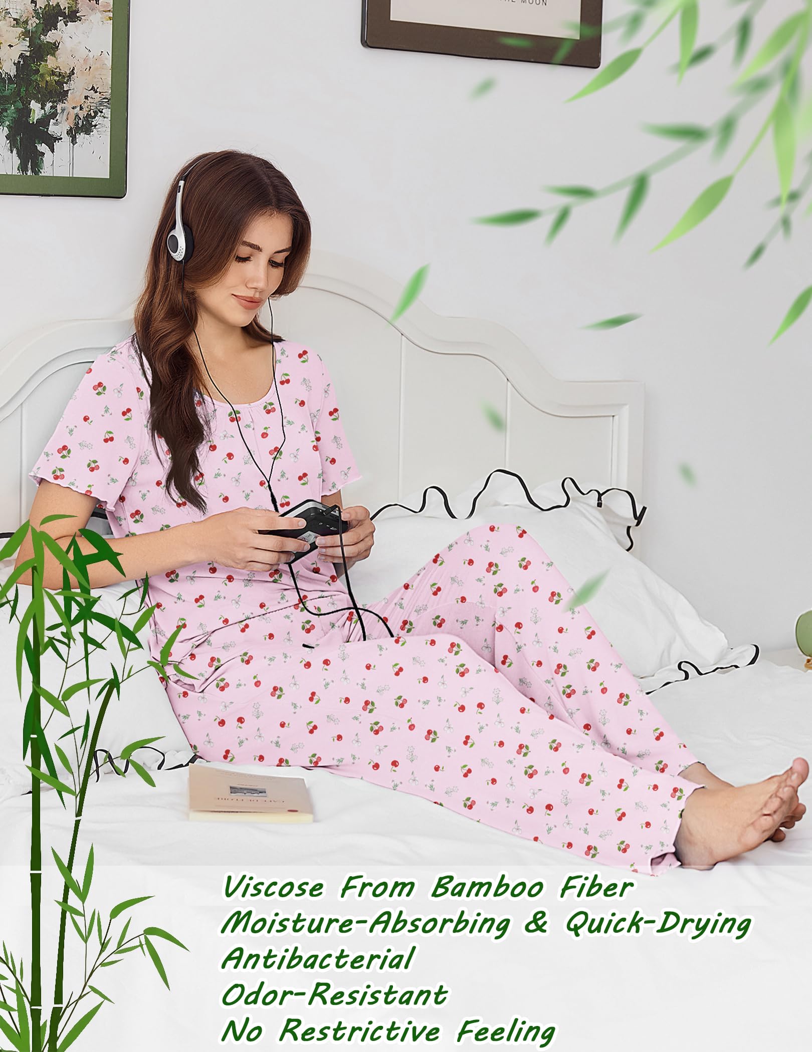 Ekouaer Womens Pajama Sets Viscose from Bamboo Top With Pants Lounge Set