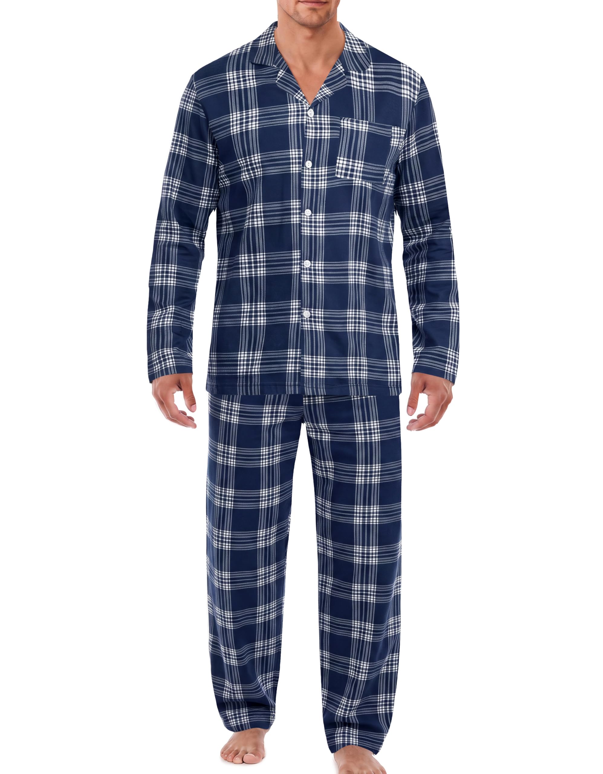 Ekouaer Mens Pajamas Set Long Sleeve Button Down Pjs Long Pants with Pocket