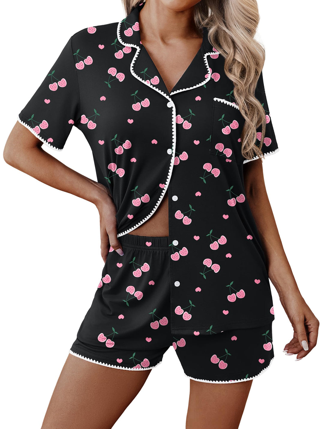 Ekouaer Pajamas for Women Set 2 Piece Soft Button Down Top and Shorts