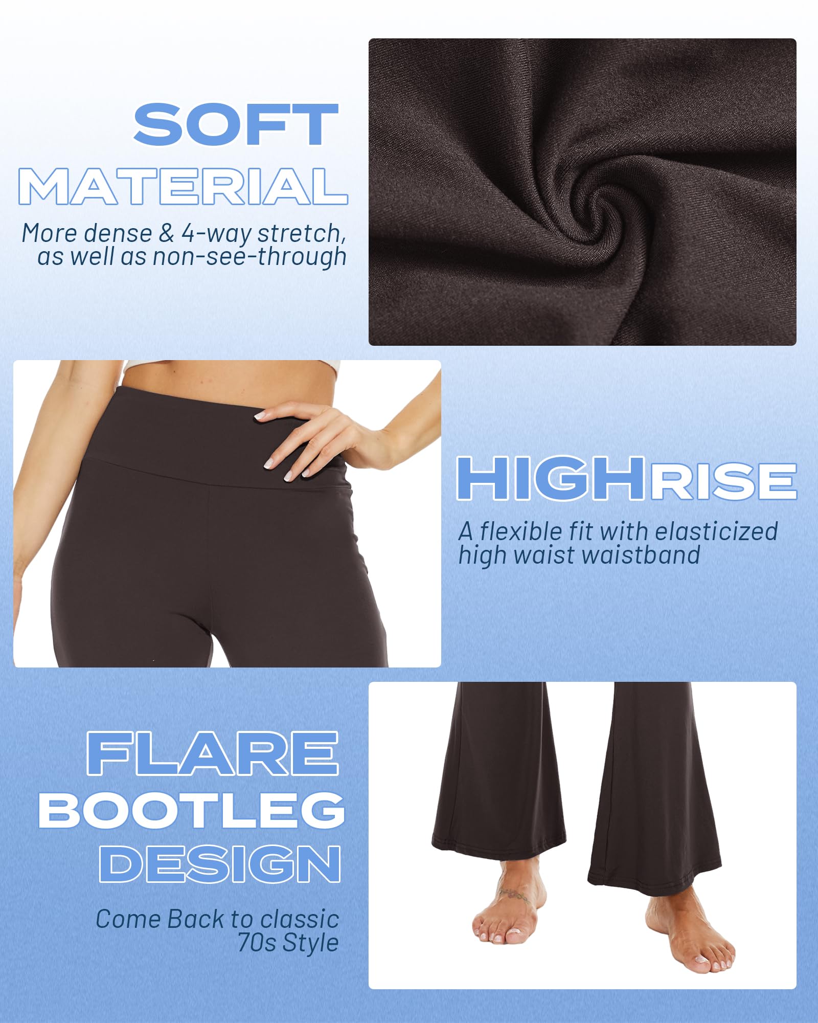 Sundwudu Black Flare Yoga Pants for Women - Soft High Waist Bootcut Leggings Tall & Long Bootleg Pants for Women