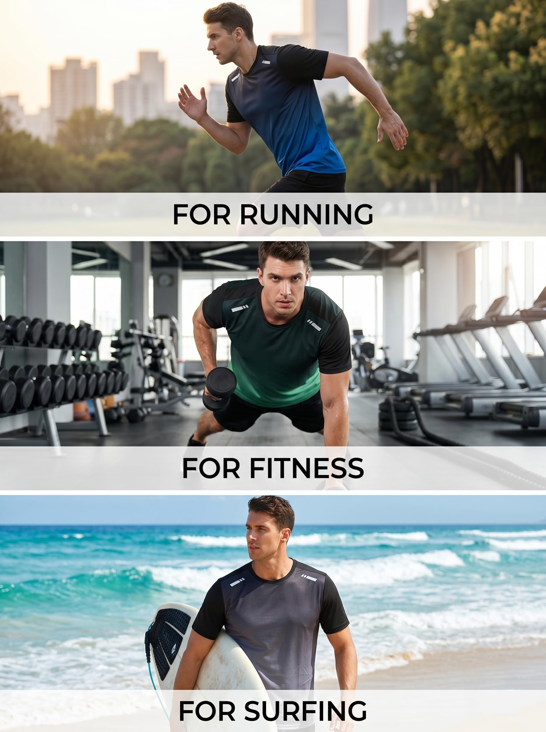 3 Pack Mens T-Shirts - Dry Fit Workout Shirts for Men, Gradient Athletic Short Sleeve Mesh Tees, Quick Dry Gym Tops