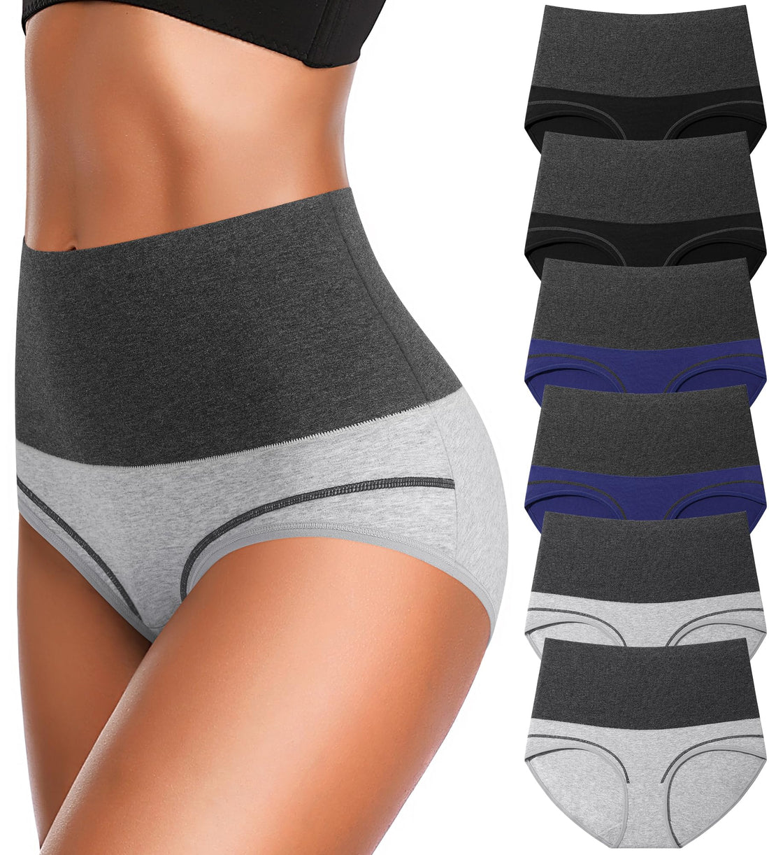 Eiggam Underwear for Women Cotton High Waist Panties Full Coverage Briefs Soft Strech Ladies Breathable Panties-Multi Pack