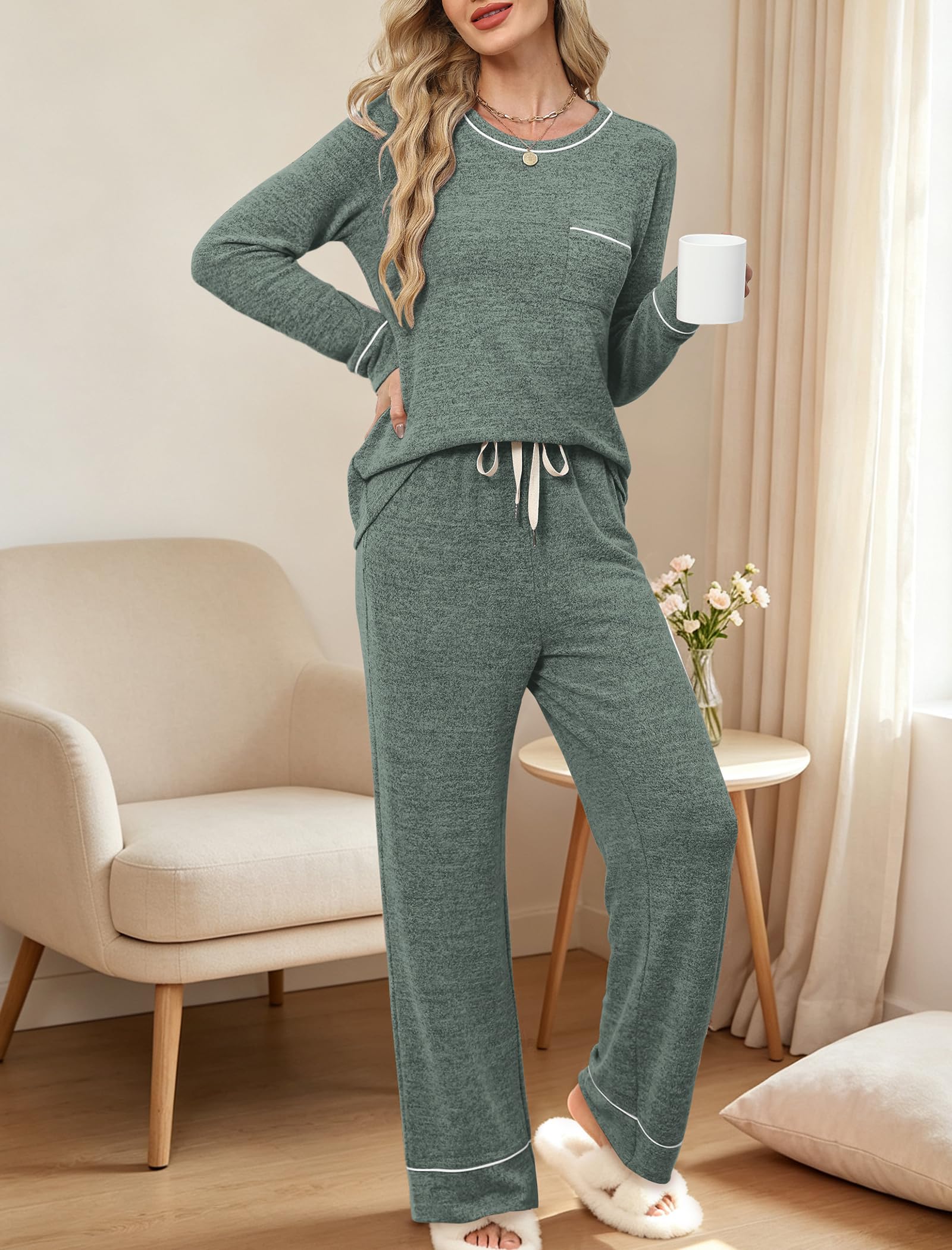 WIHOLL Pajamas for Women Set Soft Pjs Long Sleeve Two Piece Lounge Sets