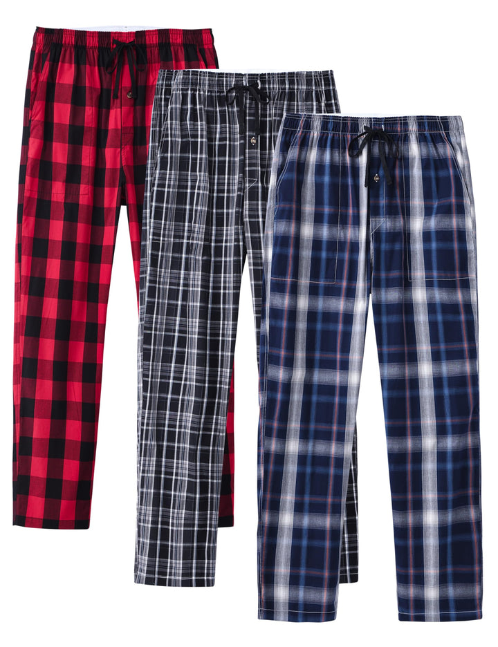 MoFiz Men's Pajama Pants Cotton Pjs Bottoms Plaid Sleep Pant Lightweight 3Pack