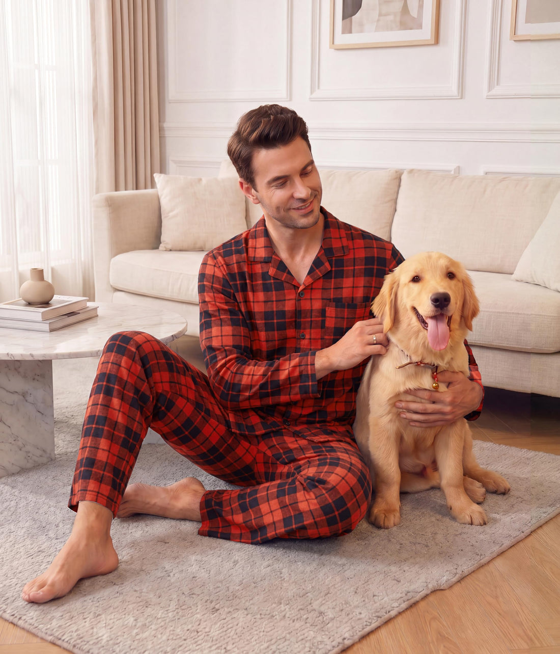 Ekouaer Mens Pajamas Set Long Sleeve Button Down Pjs Long Pants with Pocket